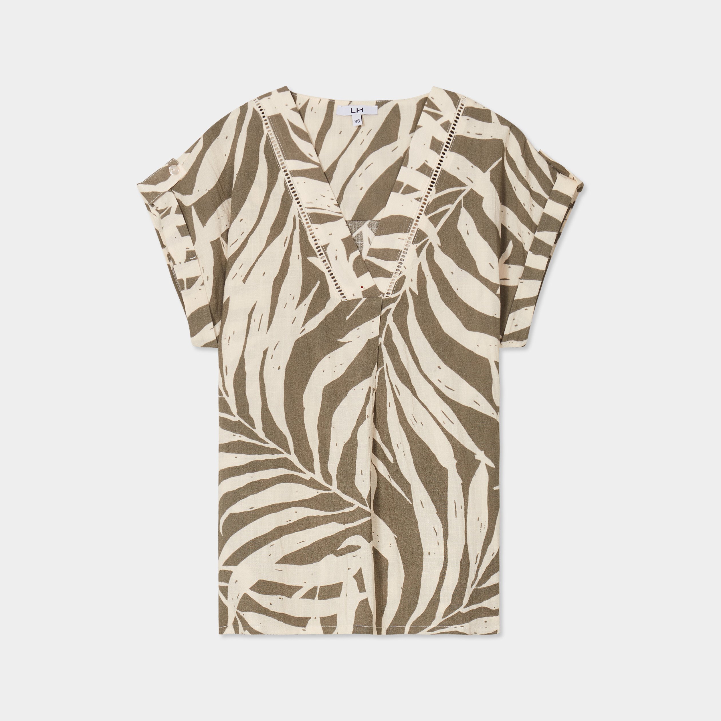 blouse col en v manches courtes vert kaki femme Blouse col en V manches courtes vert kaki femme