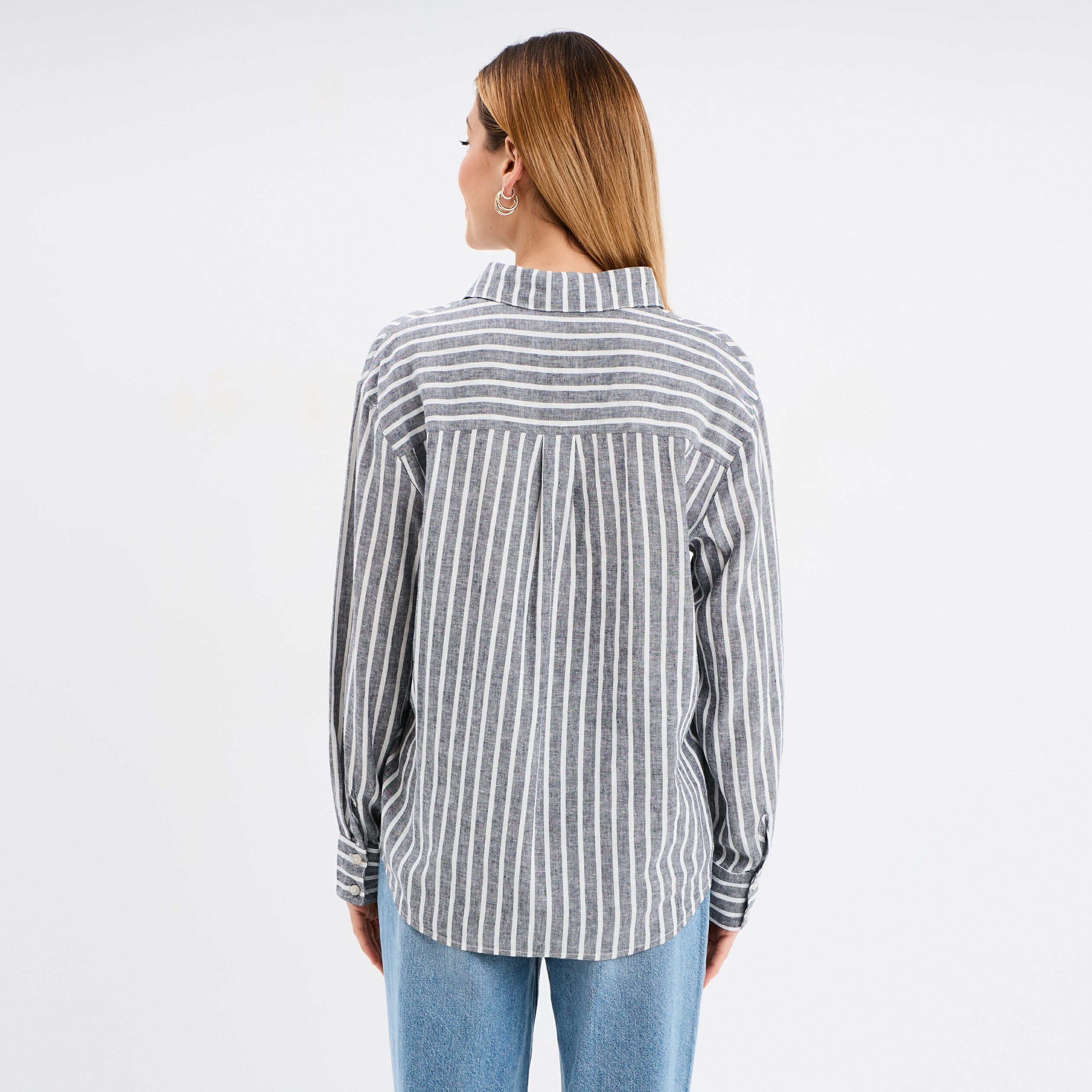 chemise oversize lin melange bleu marine femme Chemise oversize lin mélangé bleu marine femme
