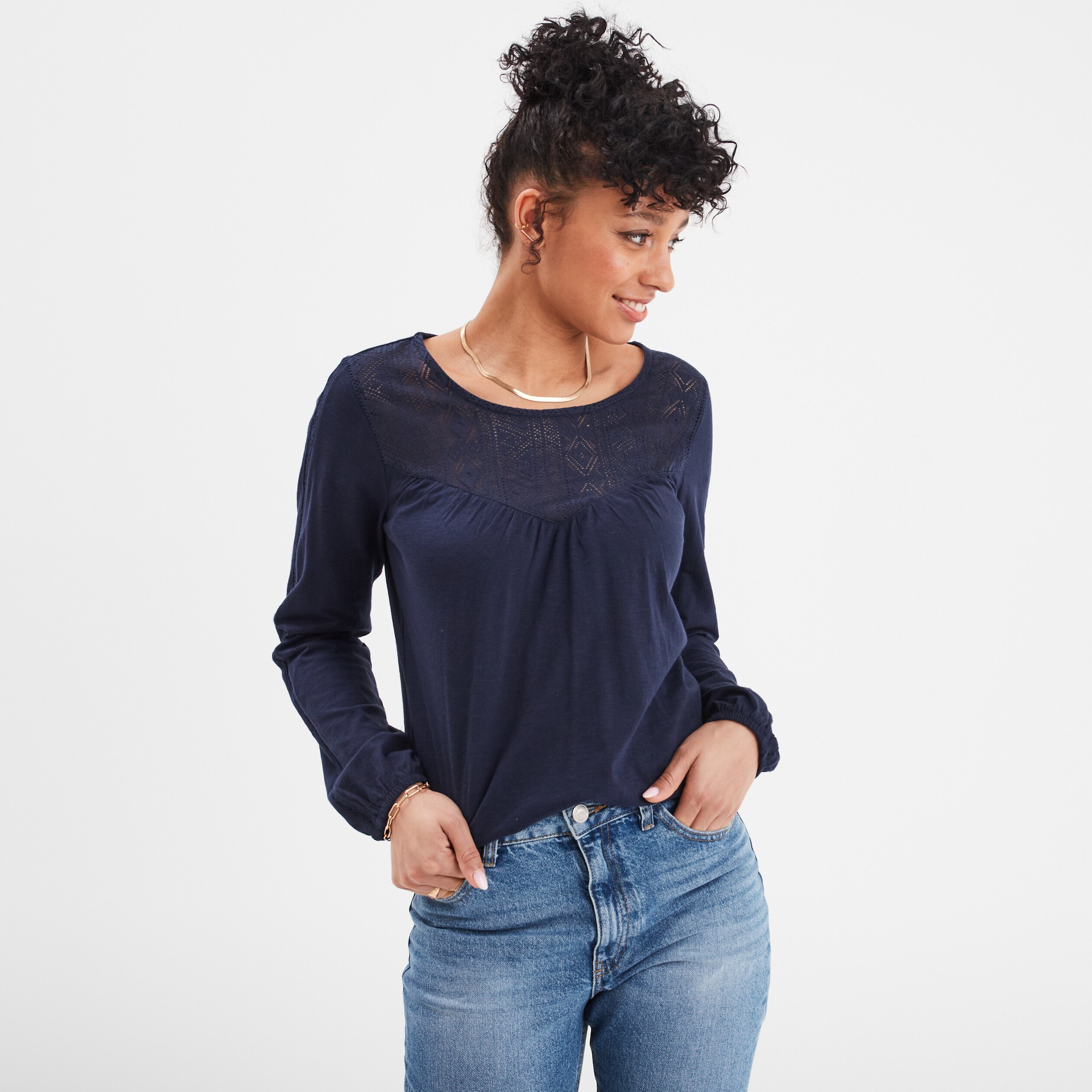 t shirt details dentelle creeks bleu marine femme T-shirt détails dentelle Creeks bleu marine femme