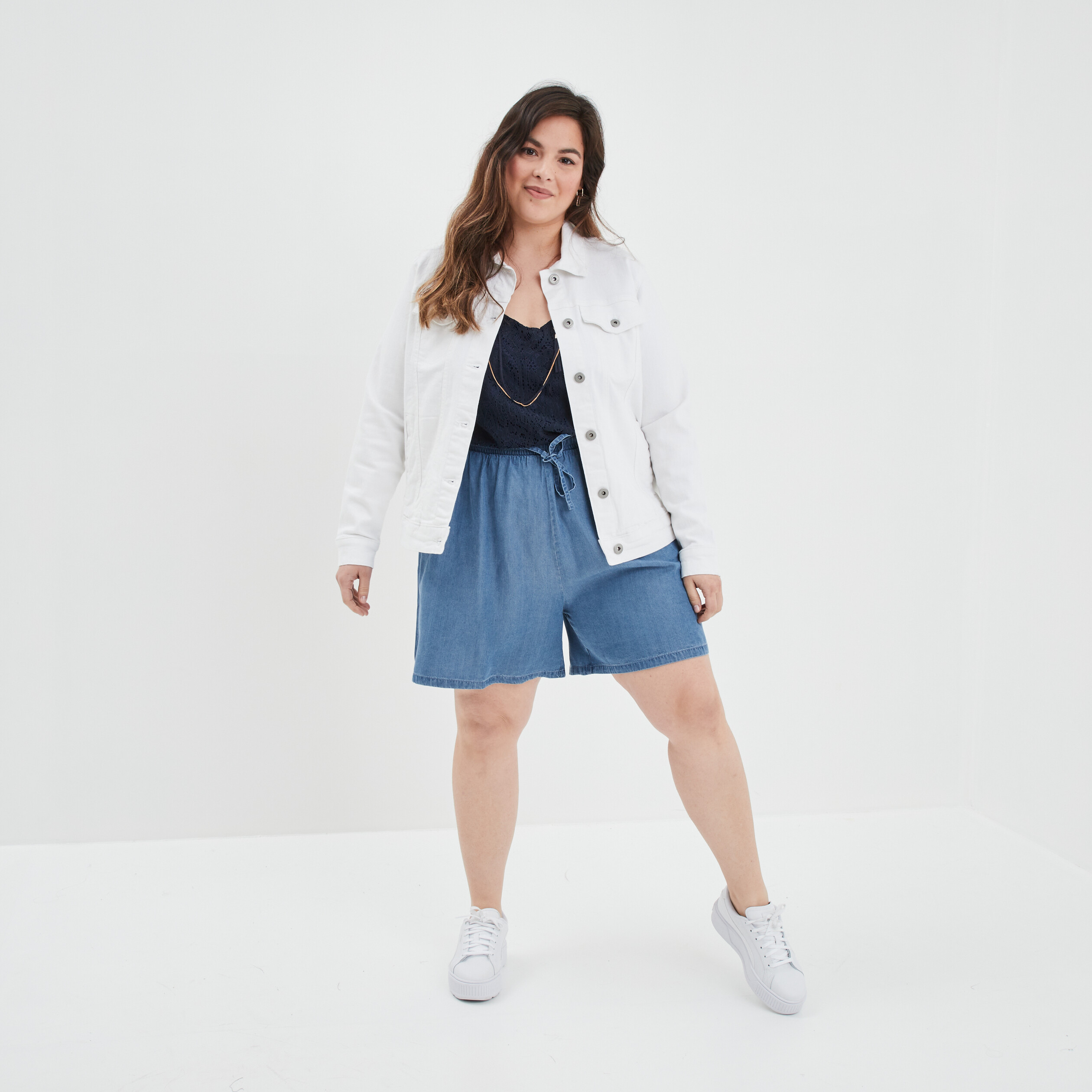 short large taille elastiquee denim stone femmegt Short large taille élastiquée denim stone femme grande taille