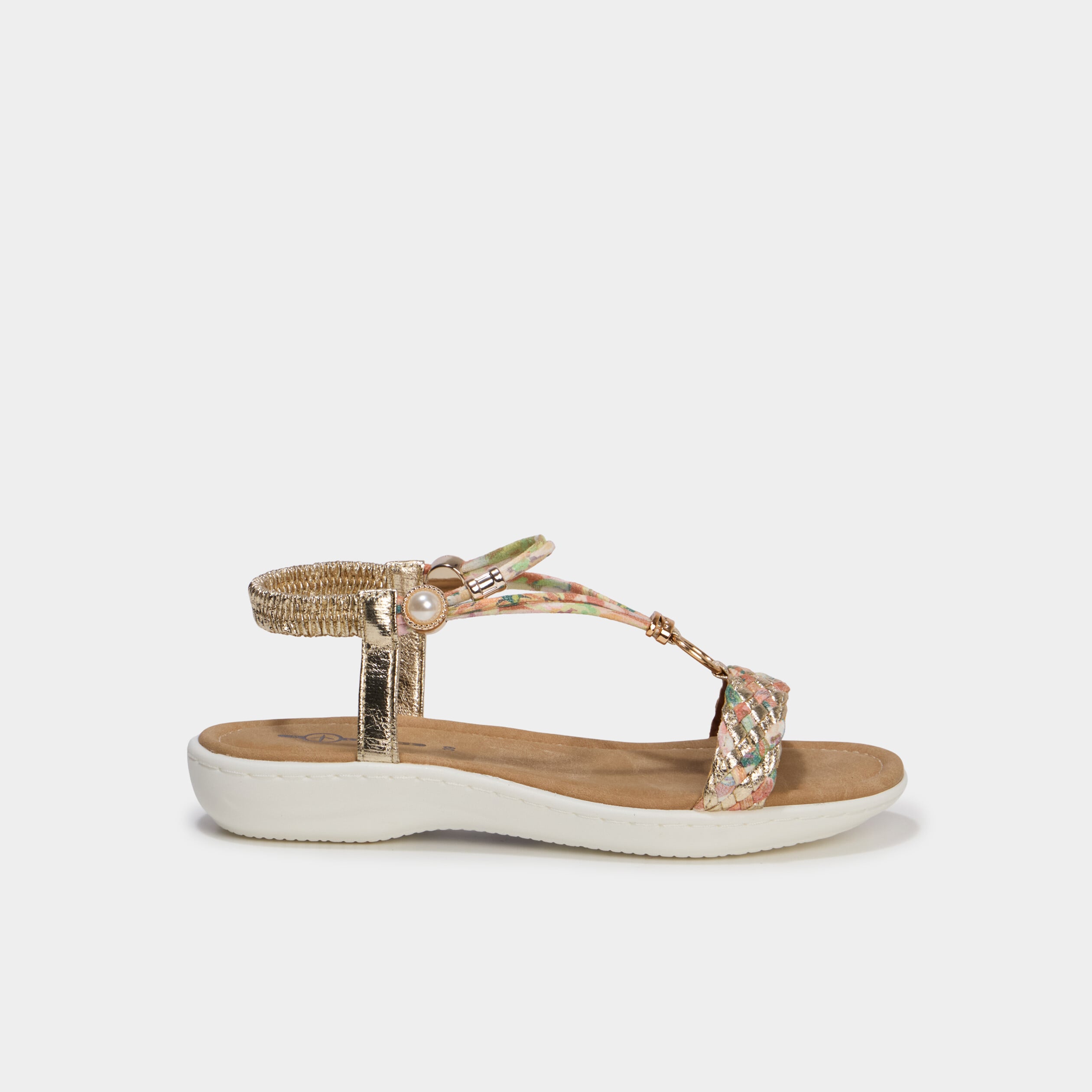 Sandales compens&eacute;es d&eacute;tails bijoux multicolore femme
