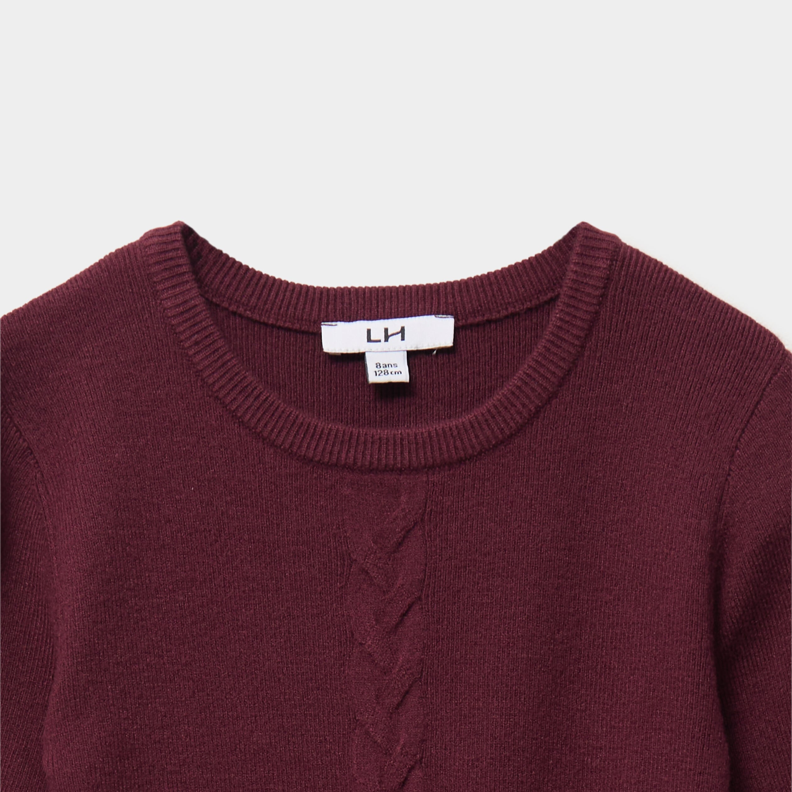Robe tricot &eacute;vas&eacute;e manches longues violet fonc&eacute; fille