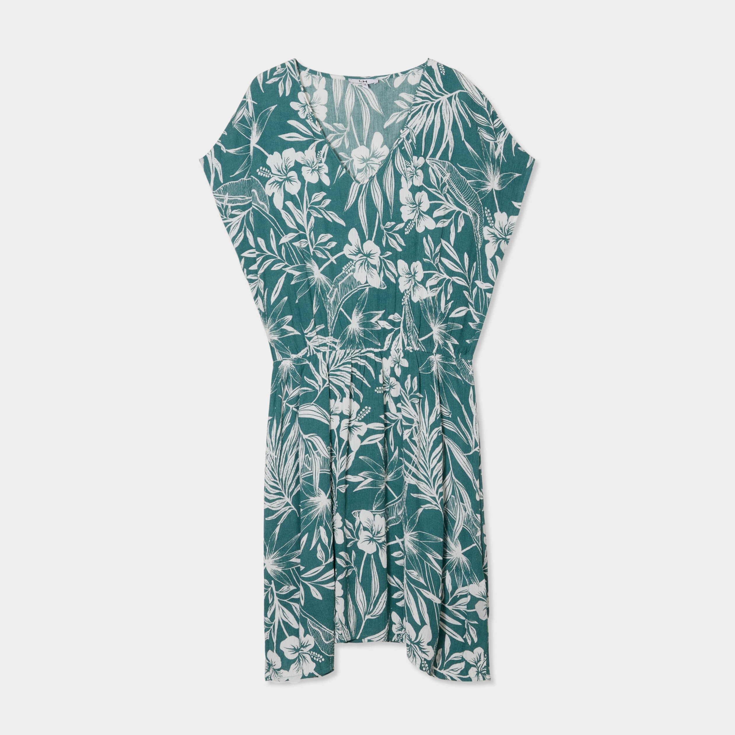 robe caftant courte col en v vert fonce femme Robe caftant courte col en V vert foncé femme