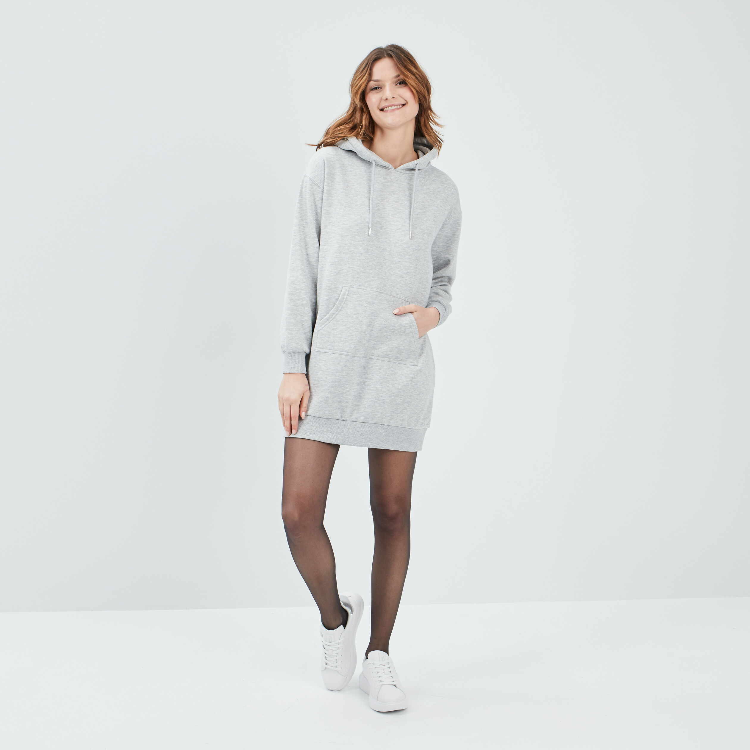 Robe en sweat capuche femme coloris Gris clair chiné Bora-Bora - Sweat Home