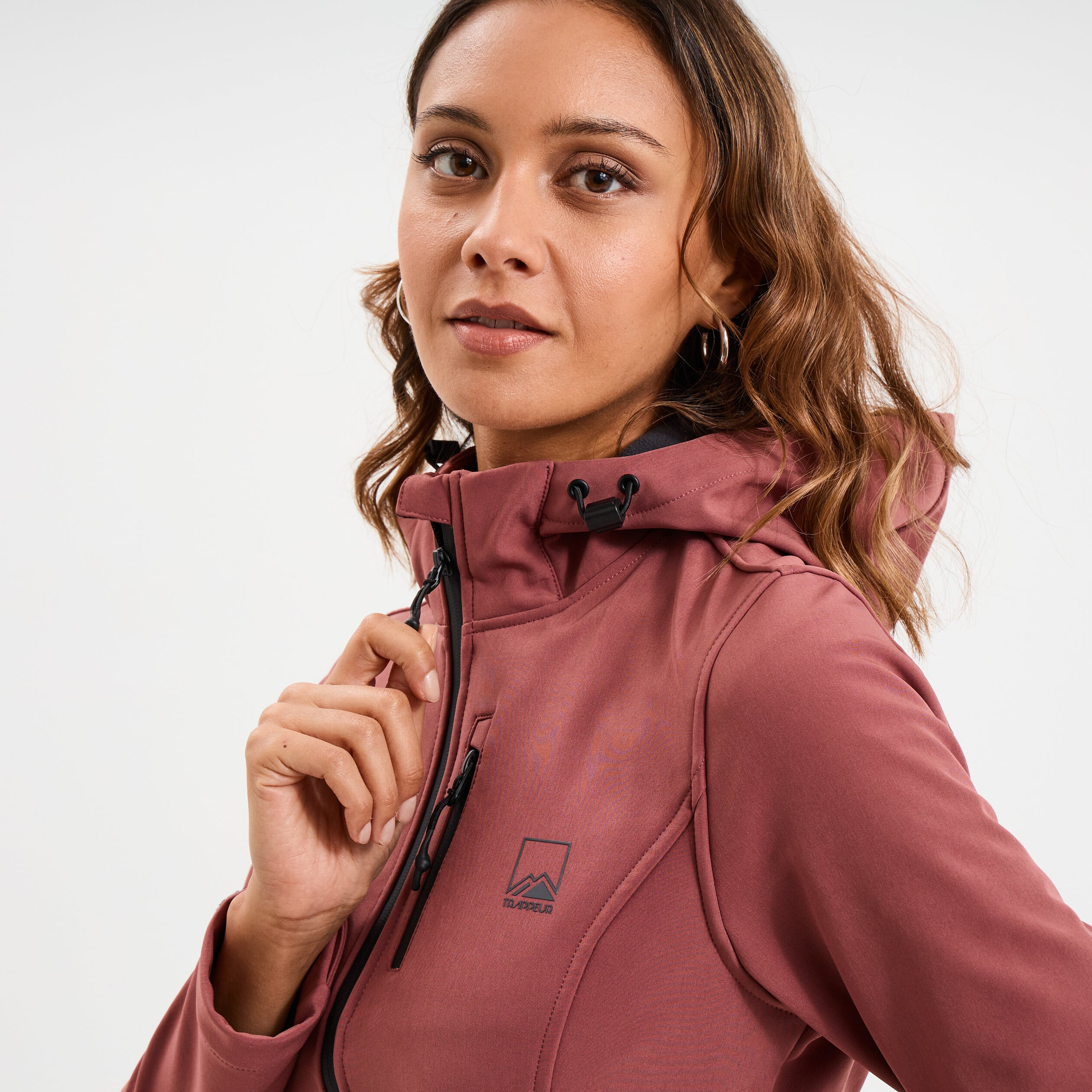 Blouson &agrave; capuche d&eacute;perlant fourr&eacute; vieux rose femme