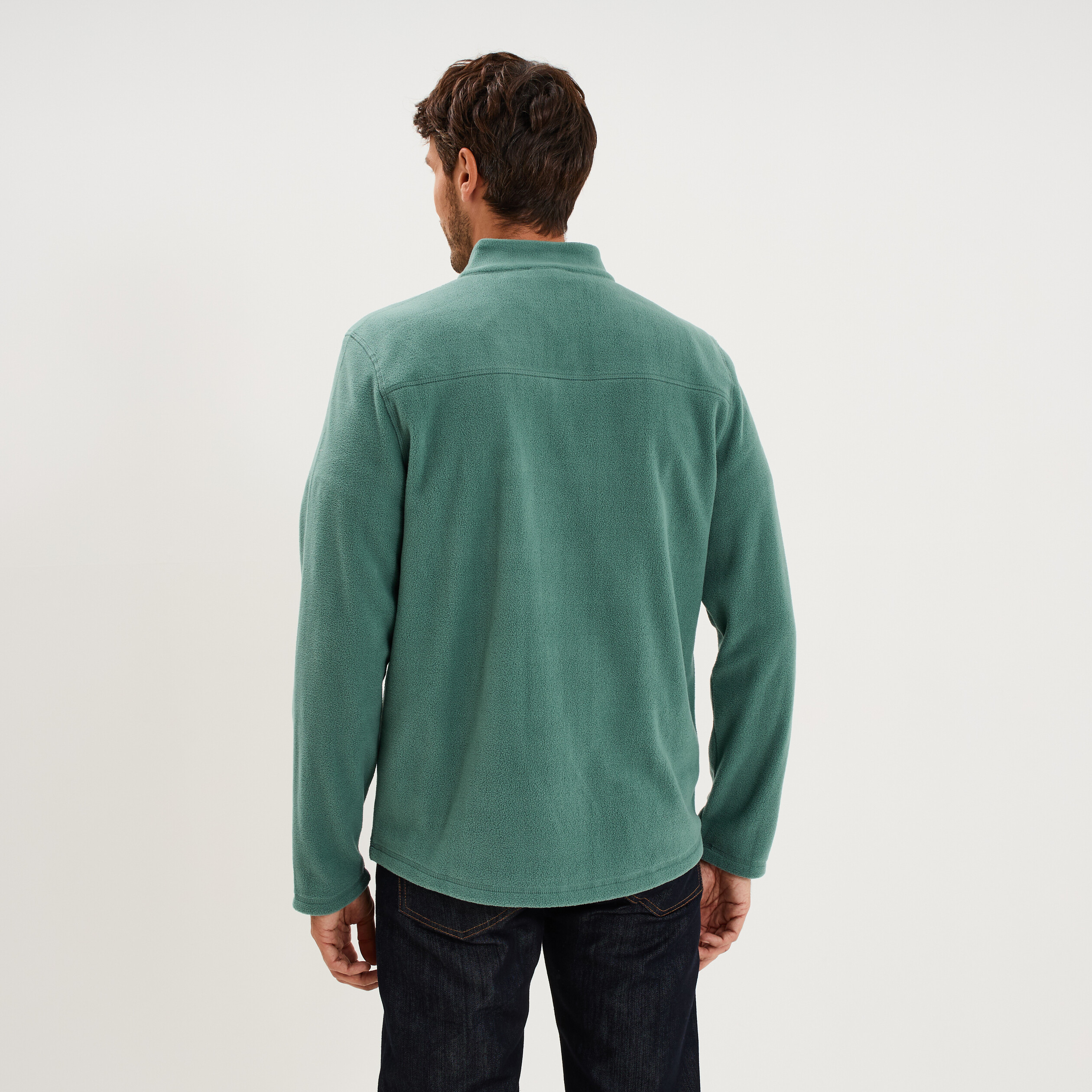 Sweat polaire col camionneur vert fonc&eacute; homme