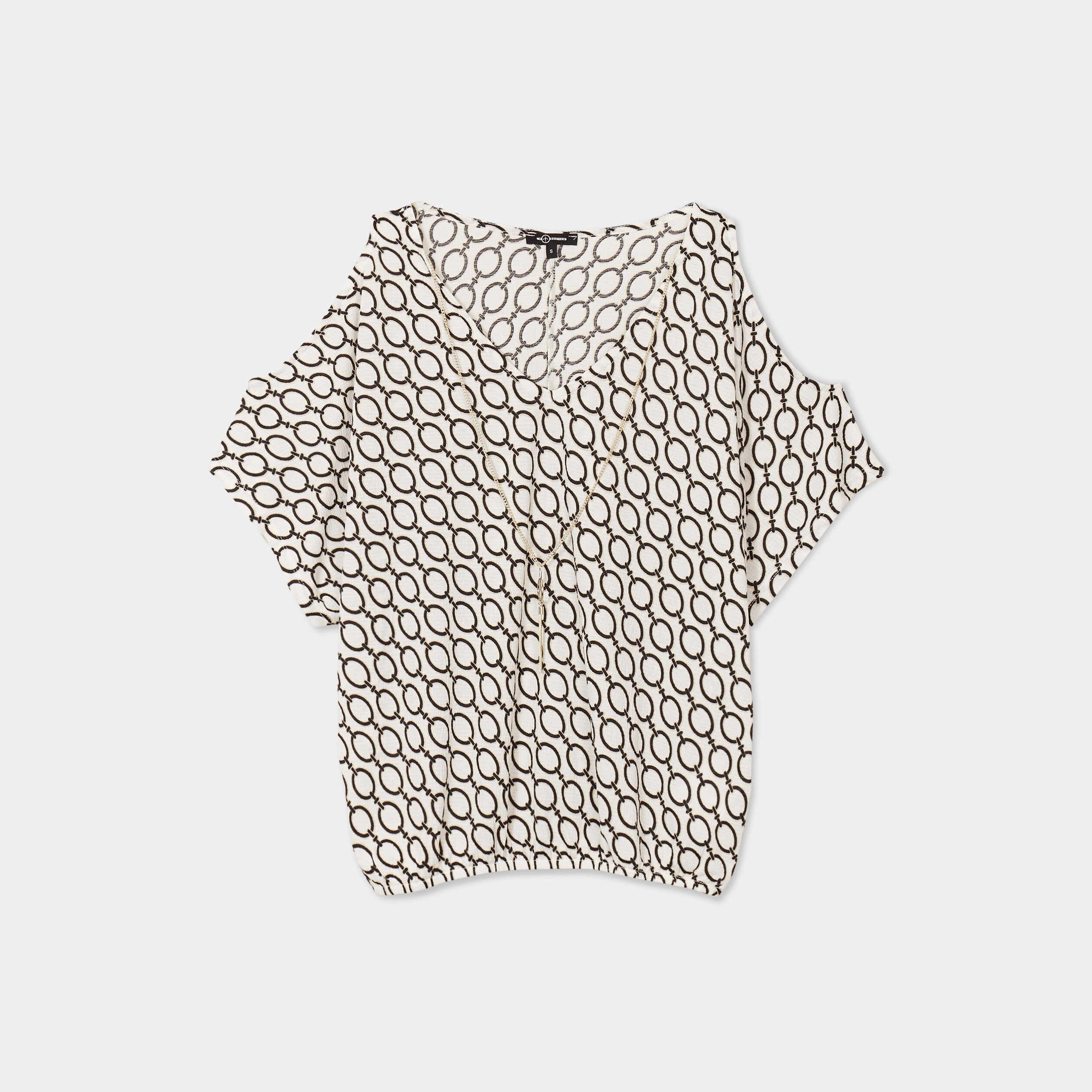 t shirt detail bijou manches courtes ecru femme T-shirt détail bijou manches courtes ecru femme