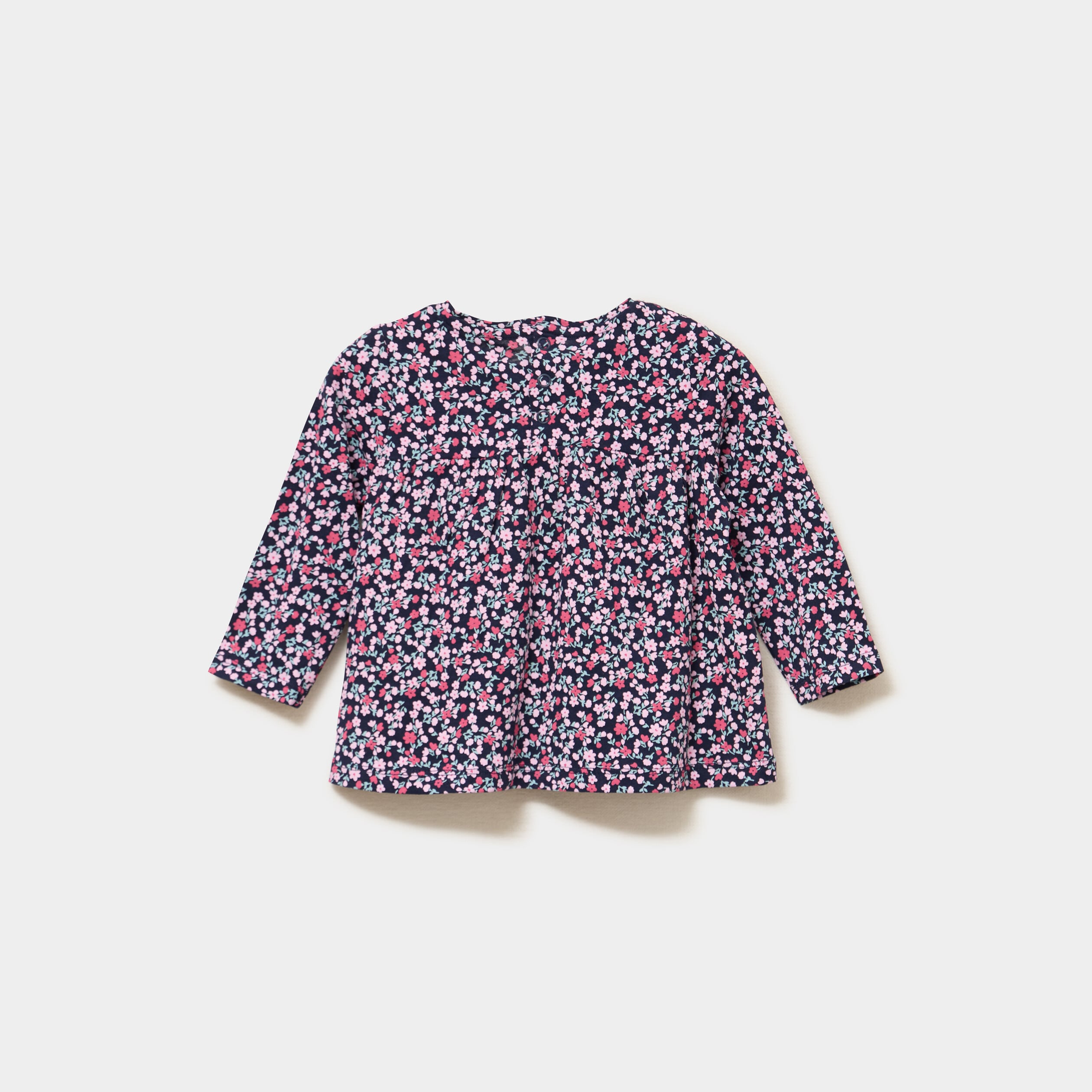 T-shirt manches longues col rond coton bleu marine b&eacute;b&eacute; fille