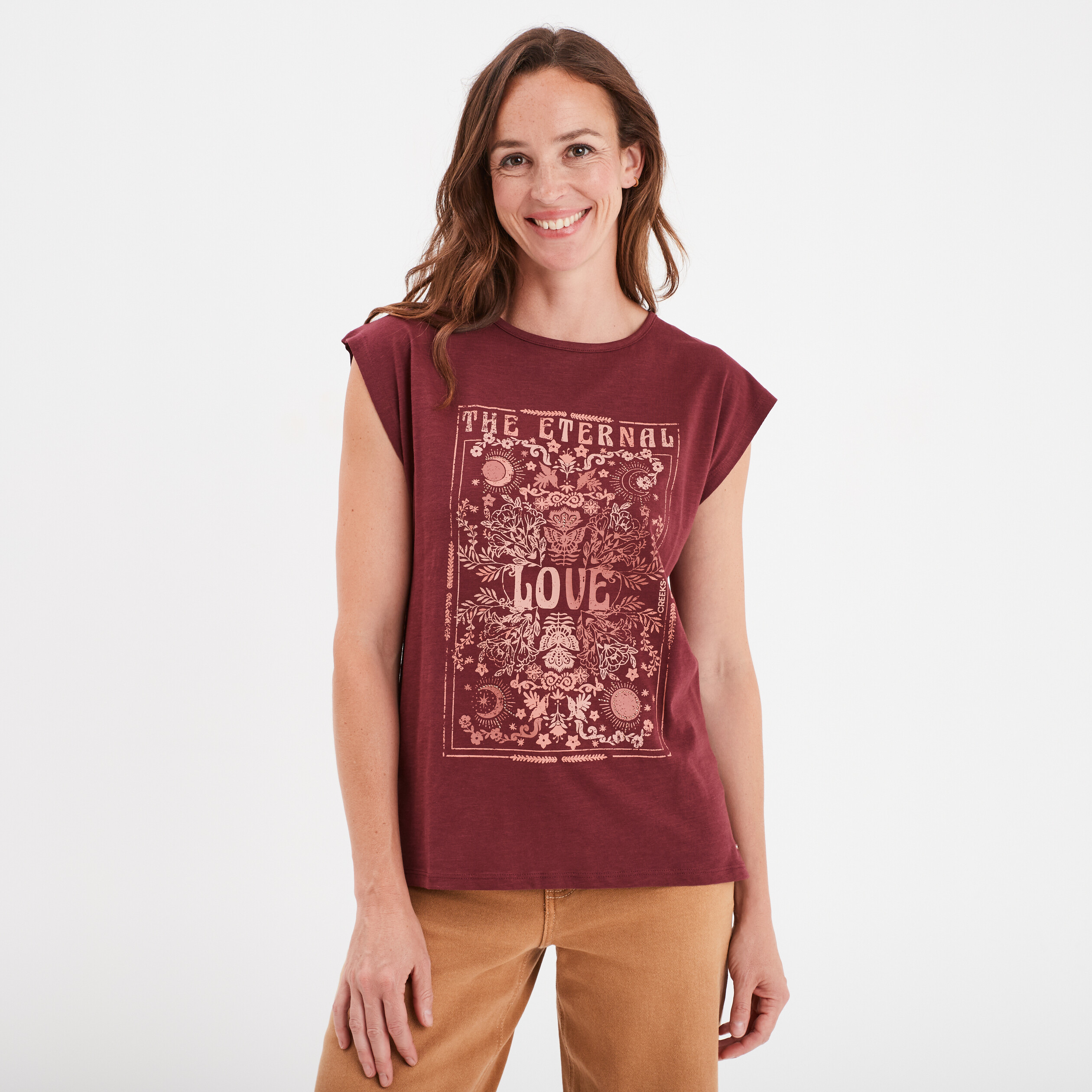t shirt col rond manches courtes creeks bordeaux femme T-shirt col rond manches courtes Creeks bordeaux femme