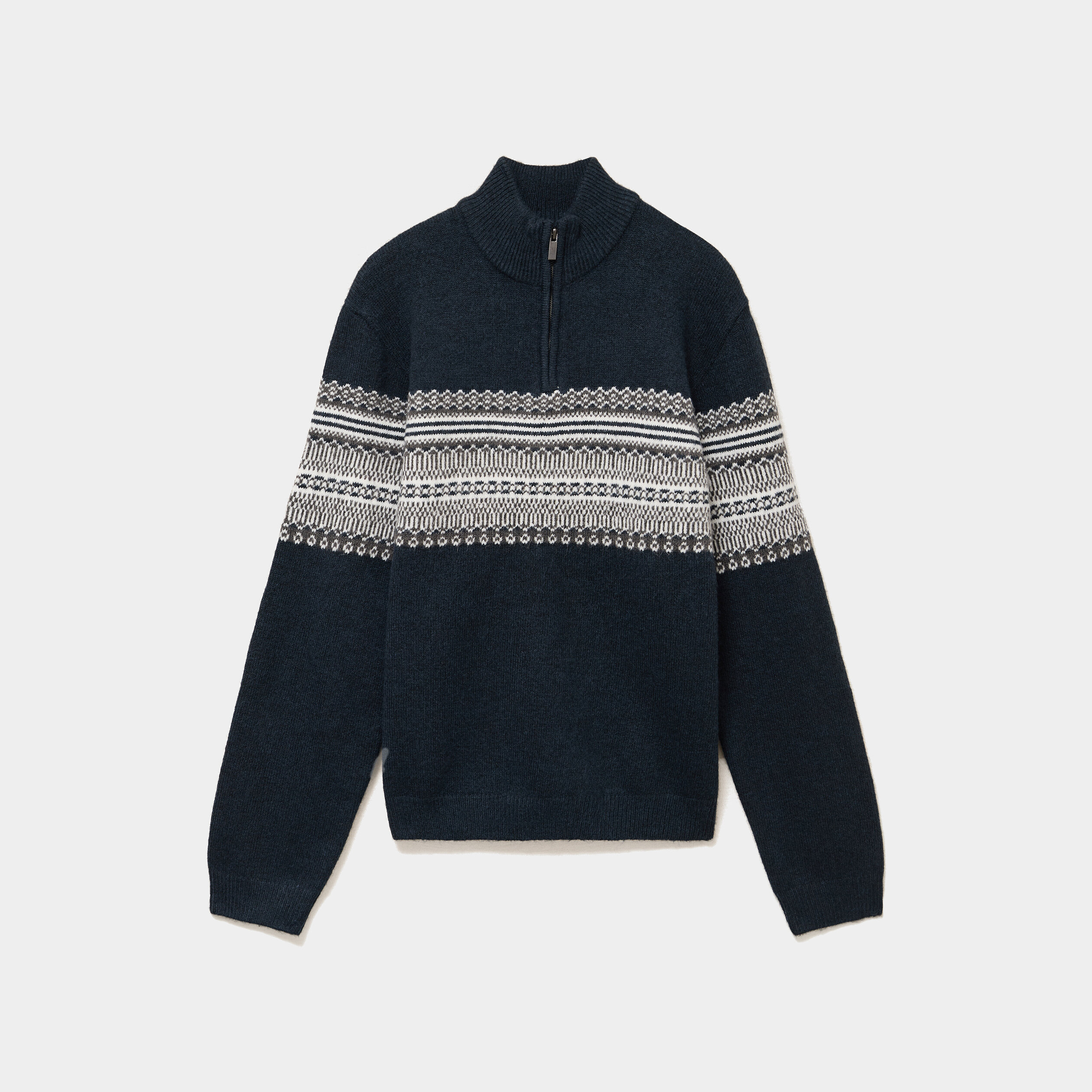 Pull camionneur jacquard manches longues bleu marine homme