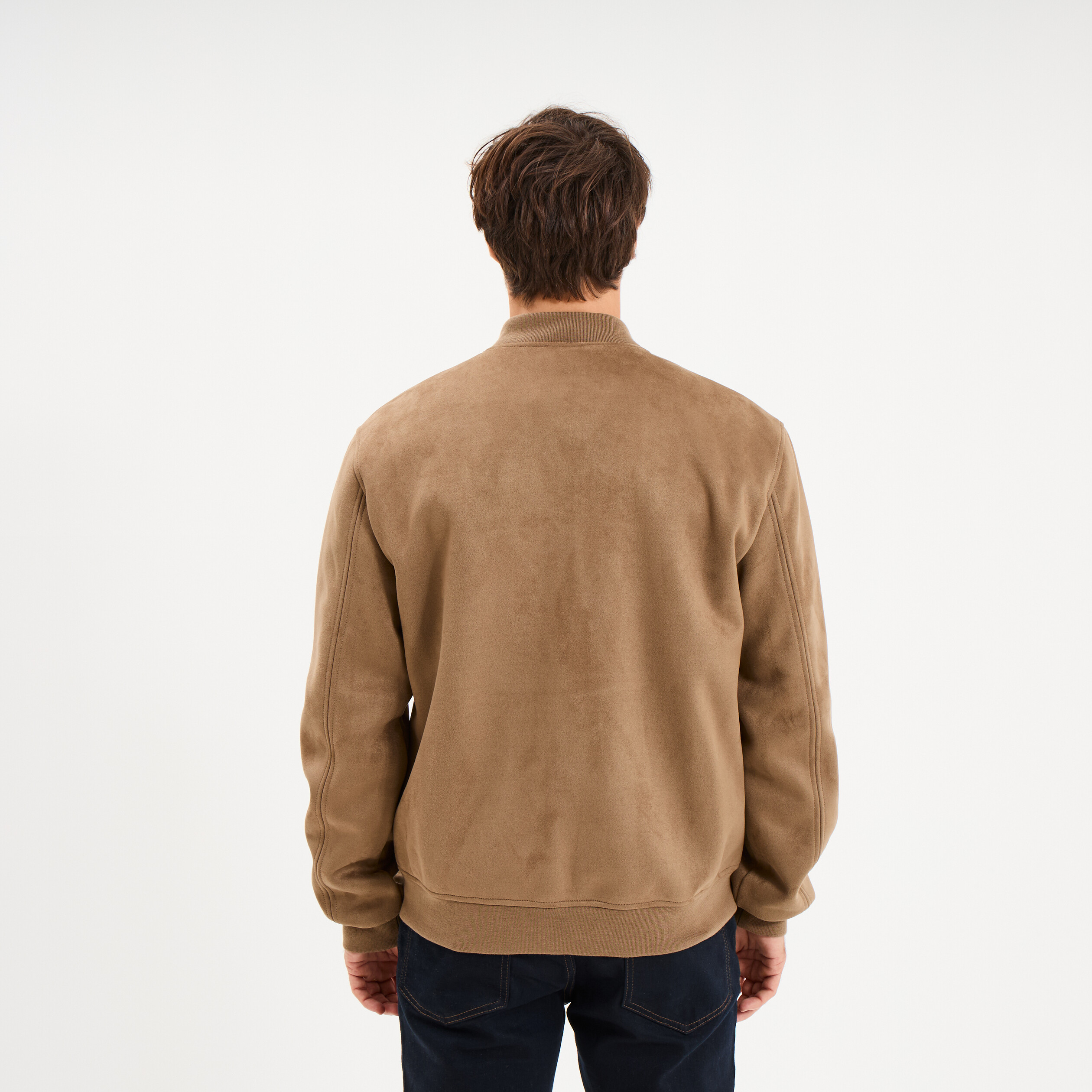 Blouson bomber effet su&eacute;dine taupe homme