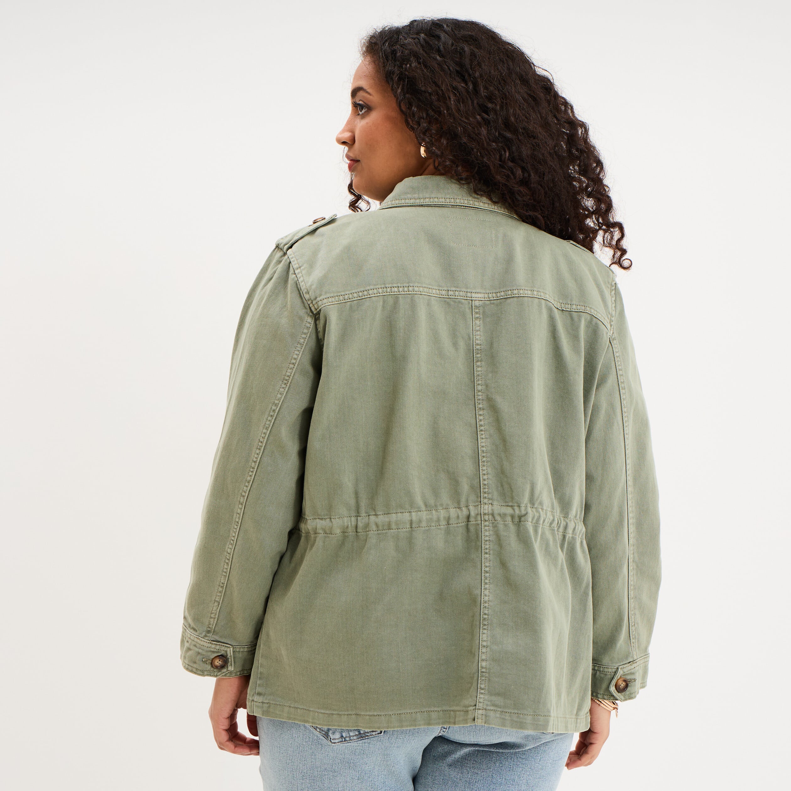 Veste boutonn&eacute;e poches &agrave; rabat vert kaki femme grande taille