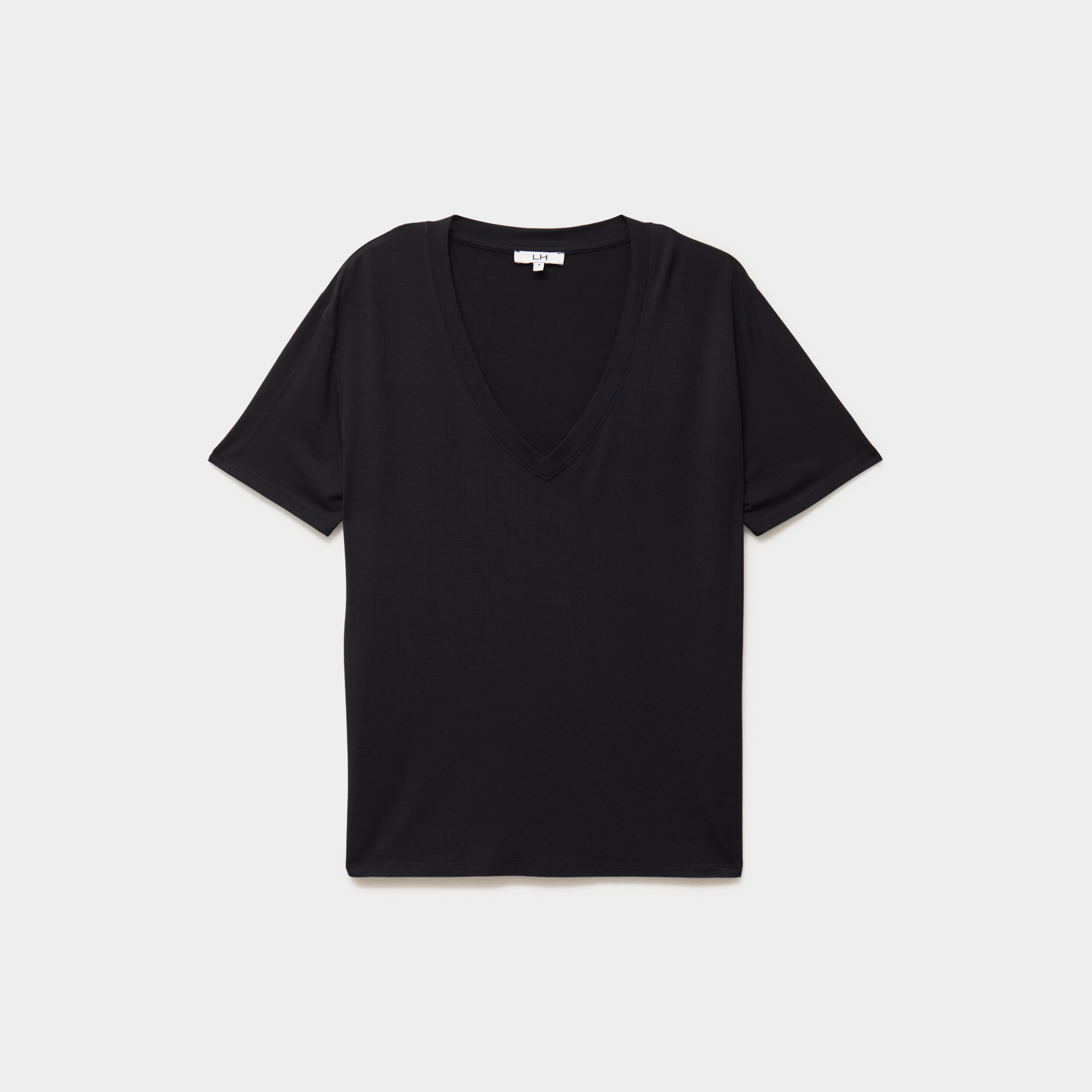 T-shirt fluide col en V manches courtes noir femme