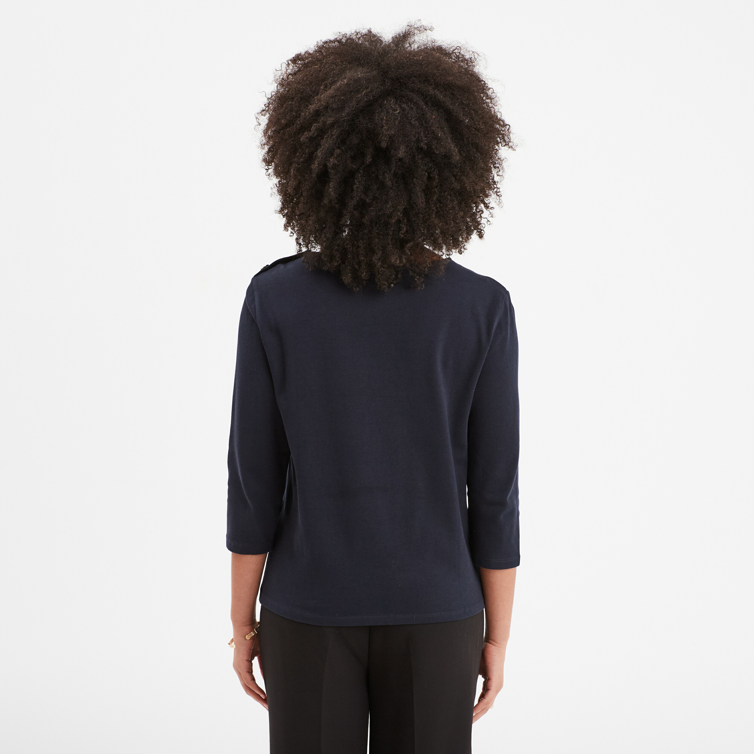 t shirt manches 34 col rond coton bleu fonce femme T-shirt manches 3/4 col rond coton bleu foncé femme