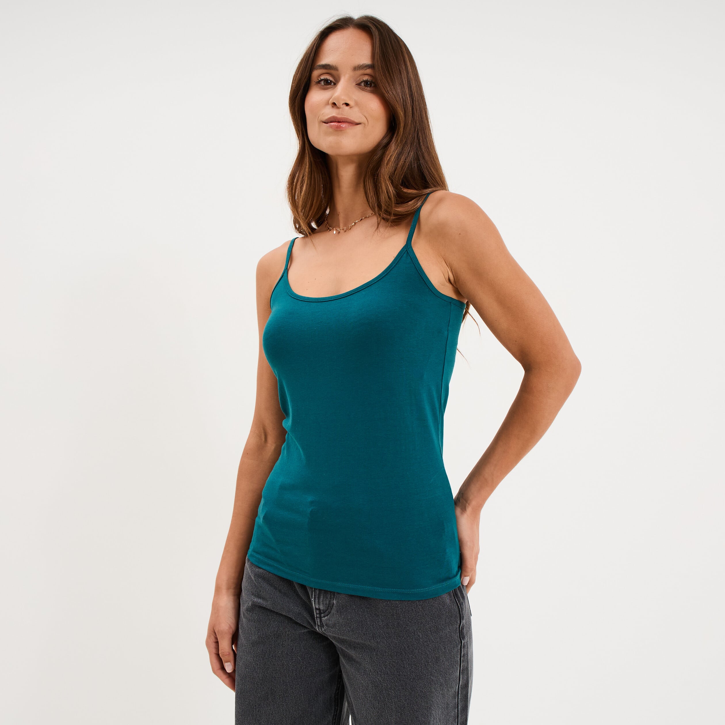 D&eacute;bardeur coton bretelles r&eacute;glables vert fonc&eacute; femme