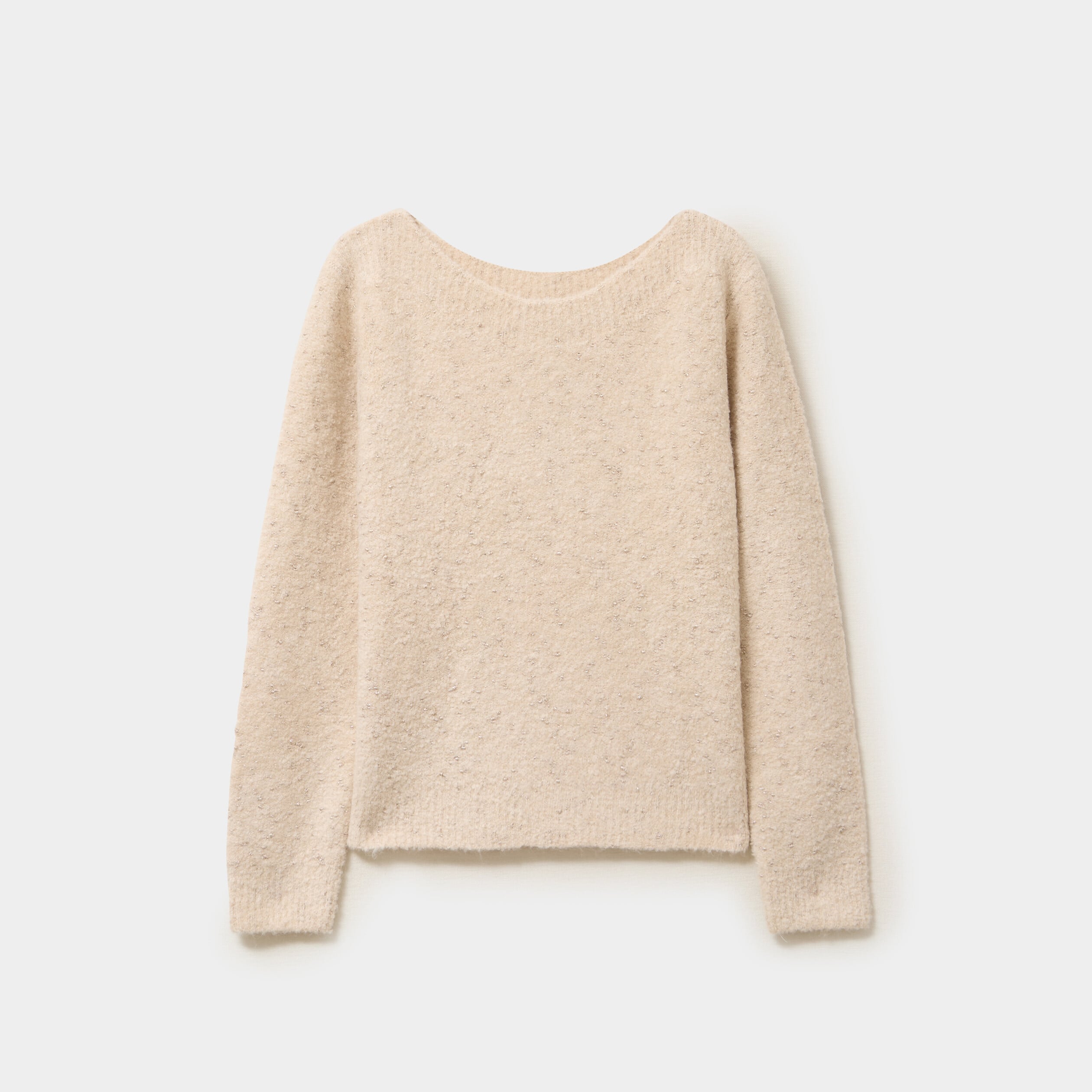 Pull col rond manches longues beige femme