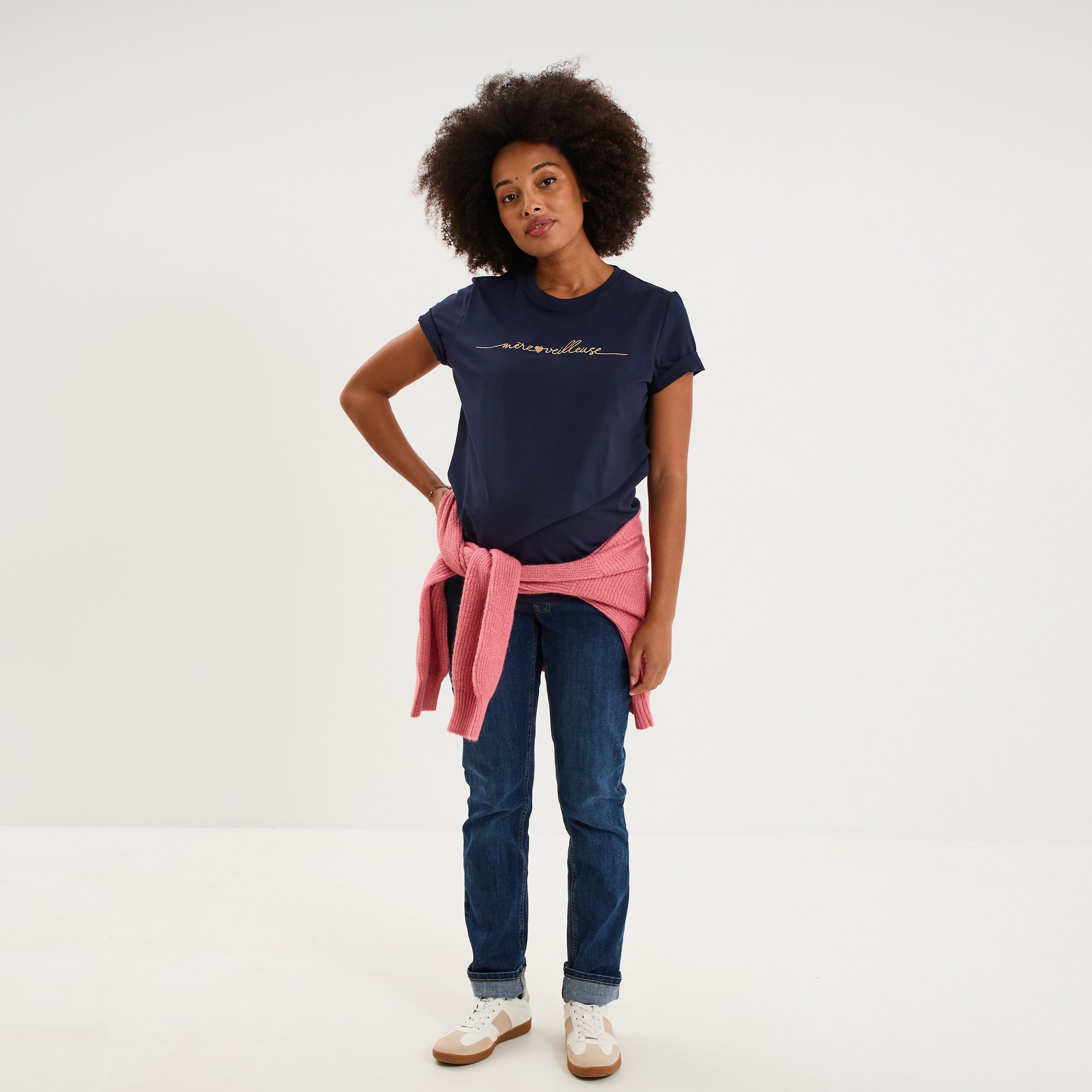T-shirt manches courtes allaitement bleu marine femme maternit&eacute;