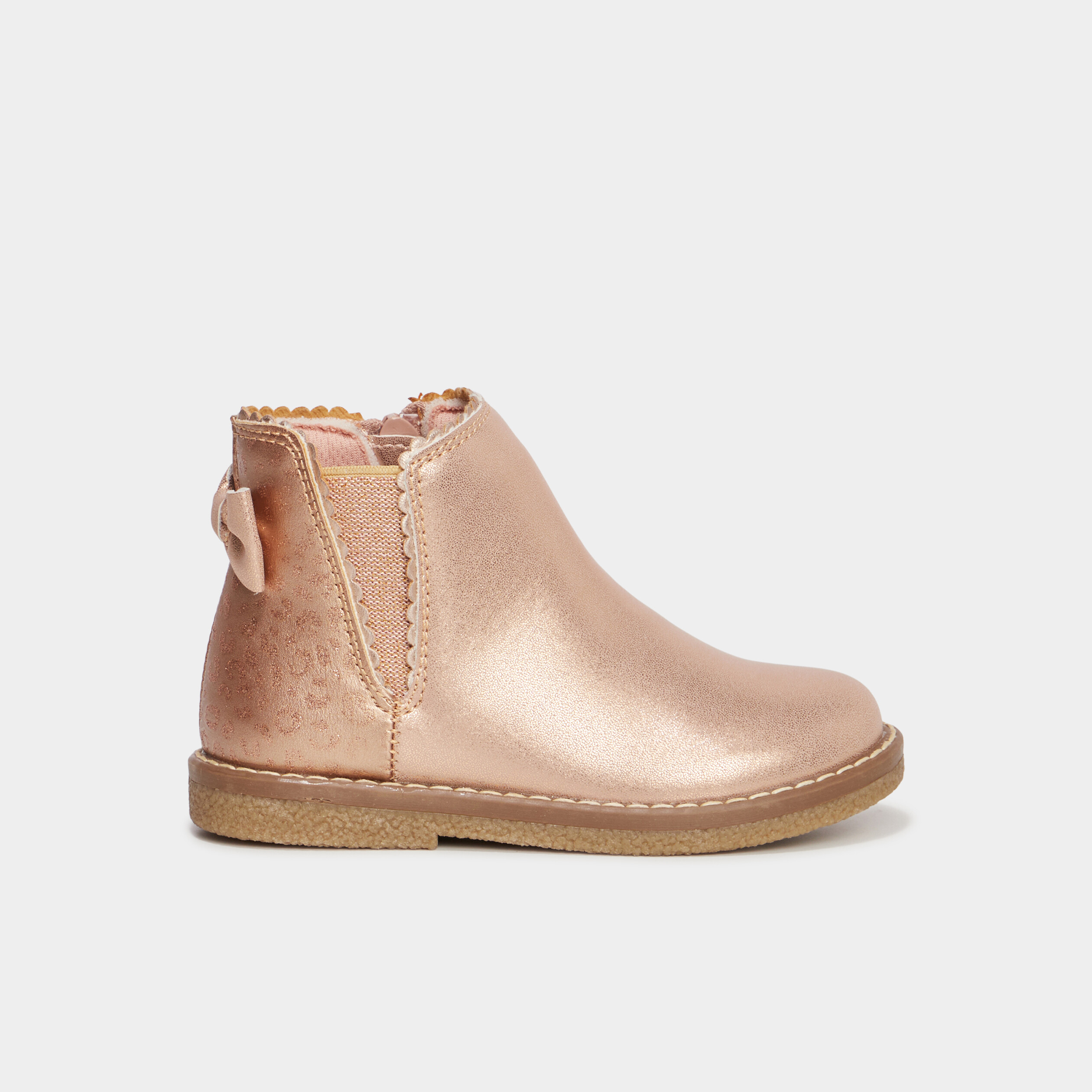 Bottines m&eacute;tallis&eacute;es avec noeuds rose champagne fille