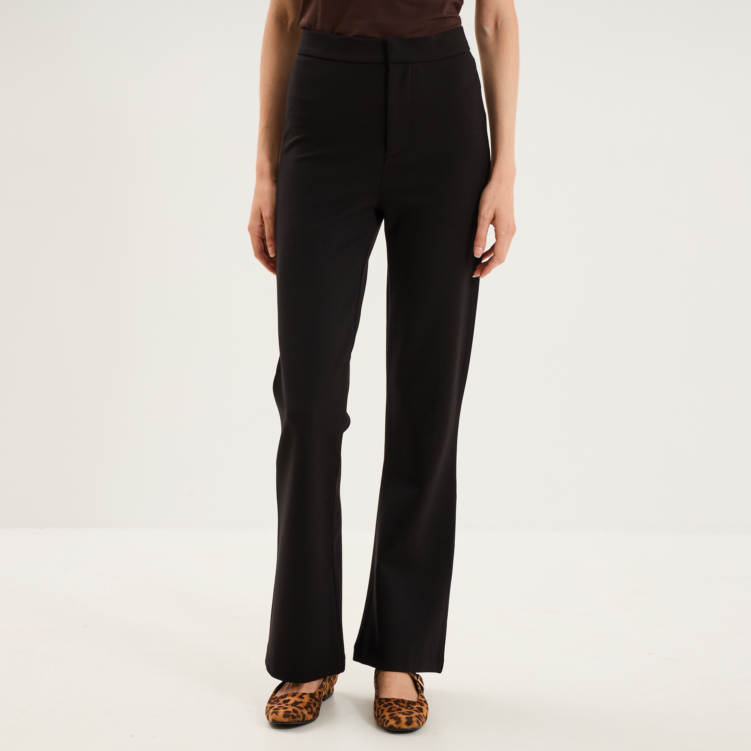 Pantalon flare stretch taille haute noir femme