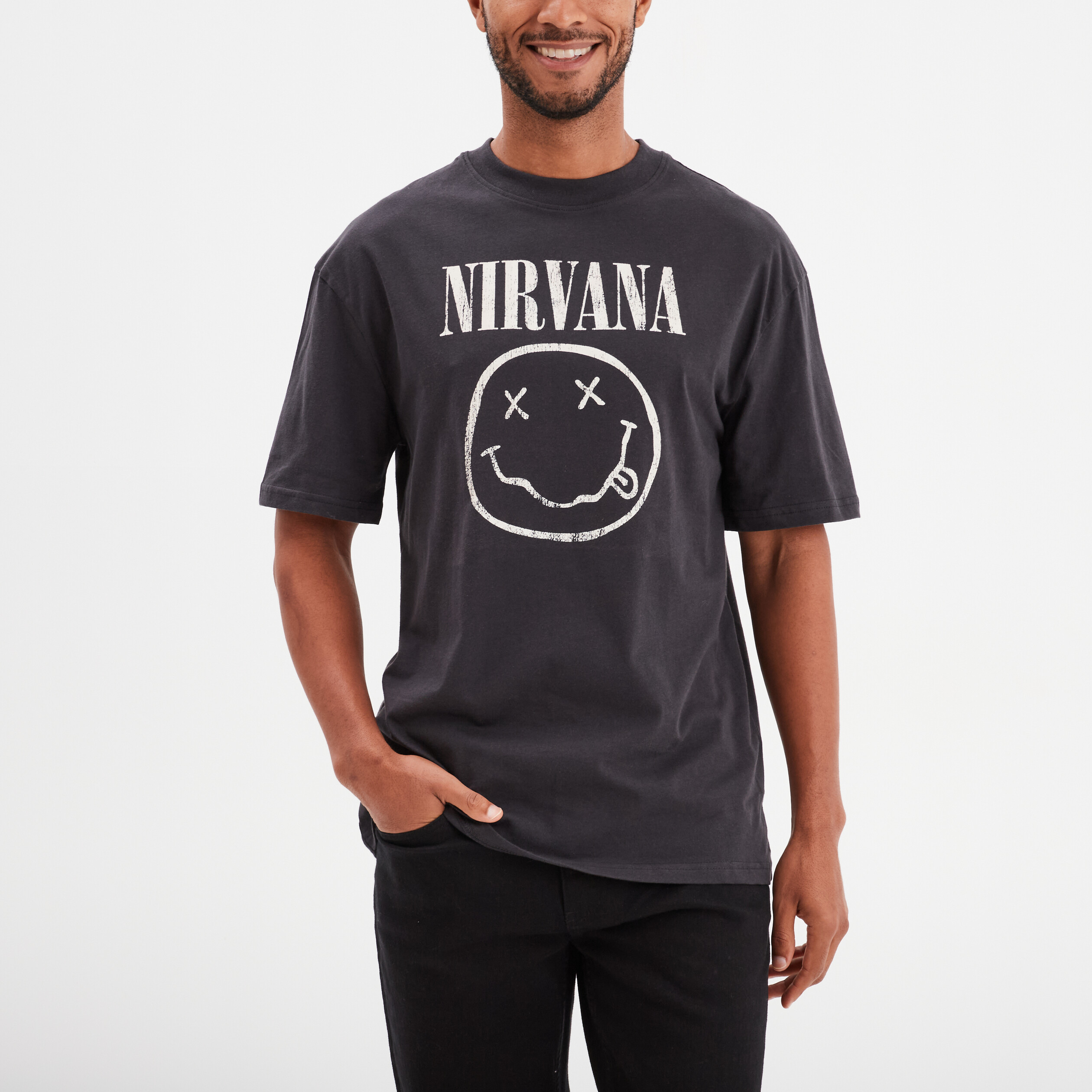 t shirt manches courtes coton nirvana gris fonce homme T-shirt manches courtes coton Nirvana gris foncé homme