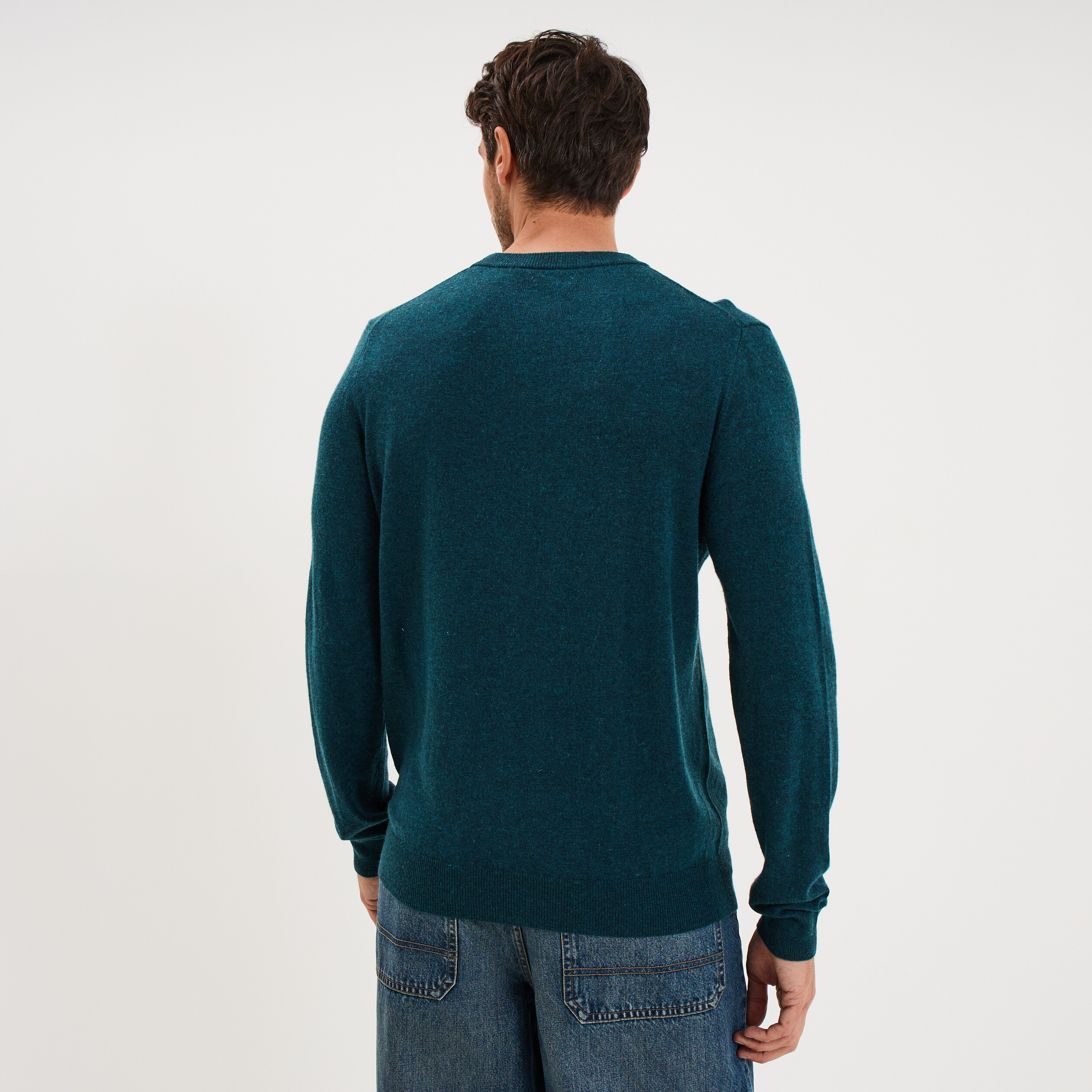 Pull col rond manches longues coton bleu foncé homme | La Halle