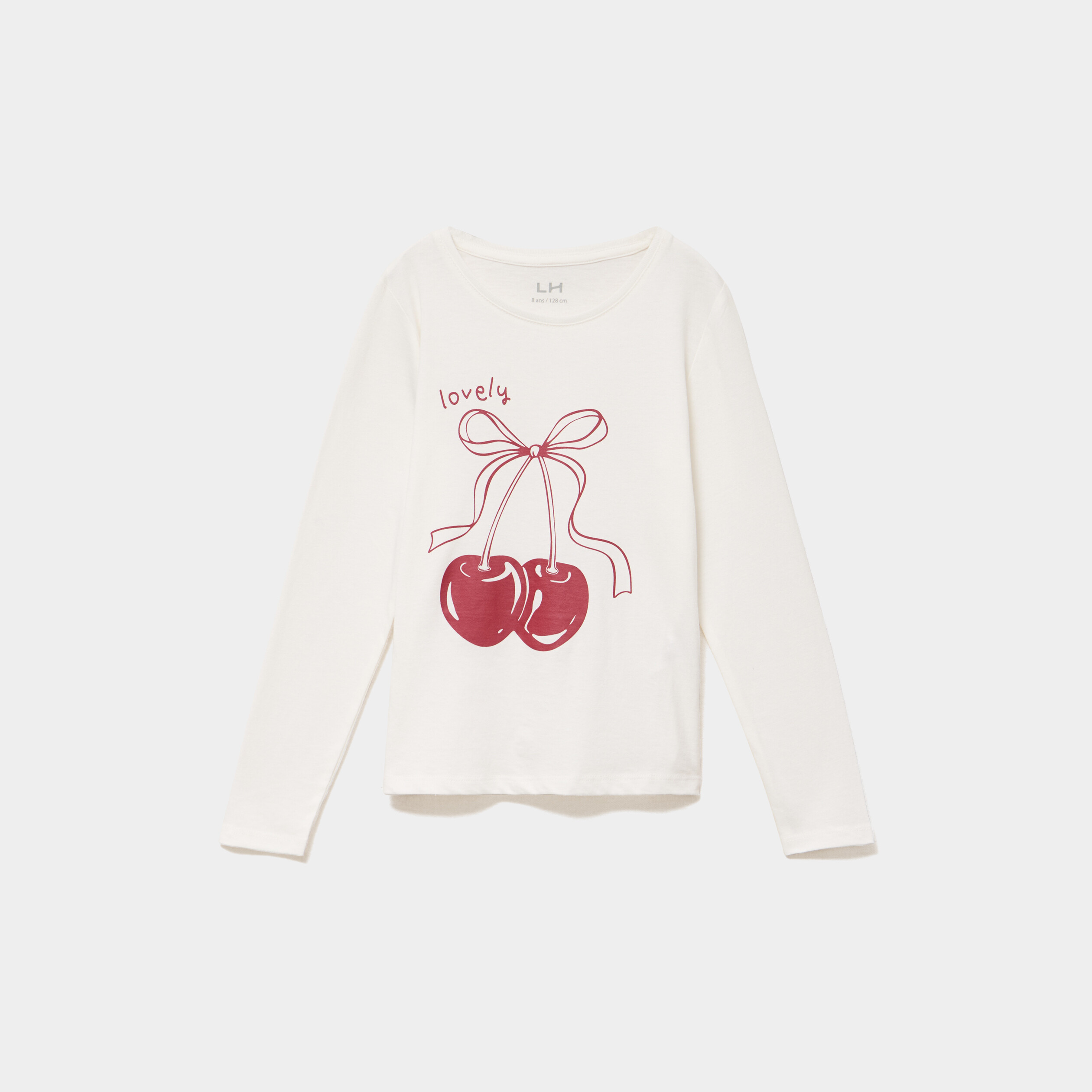 T-shirt droit manches longues coton ivoire fille
