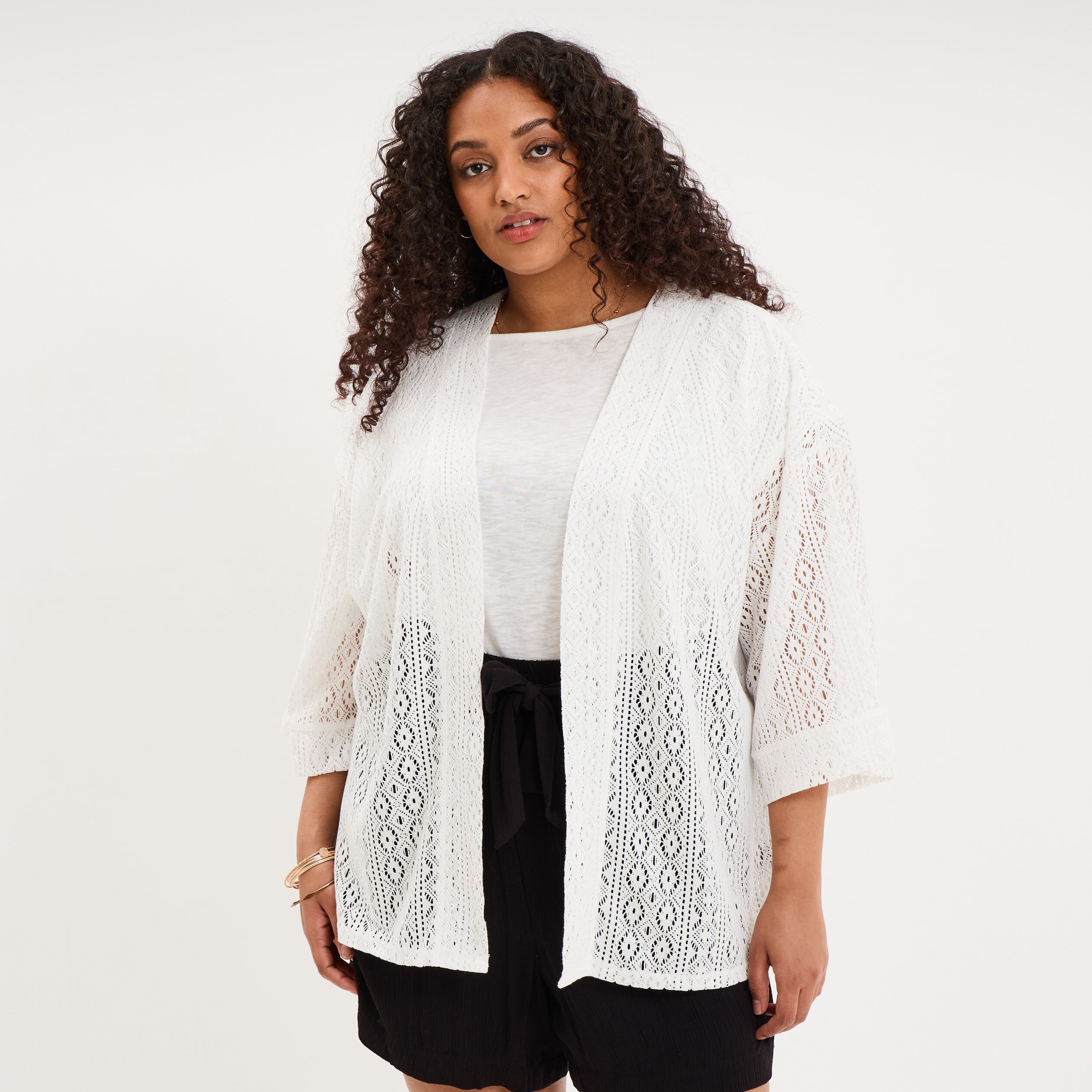 Gilet oversize effet dentelle blanc femme grande taille