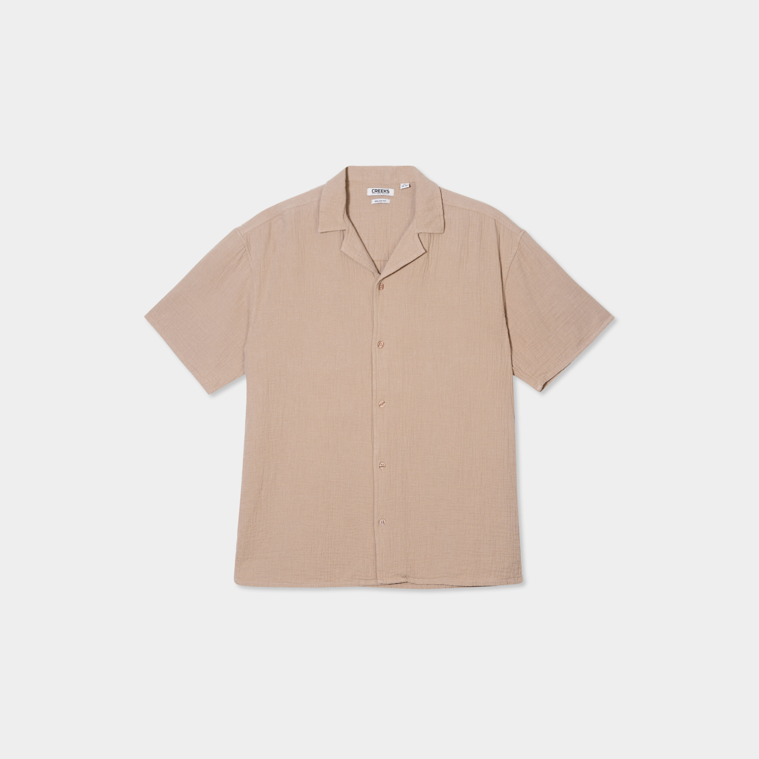 Chemise gaze de coton manches courtes taupe homme