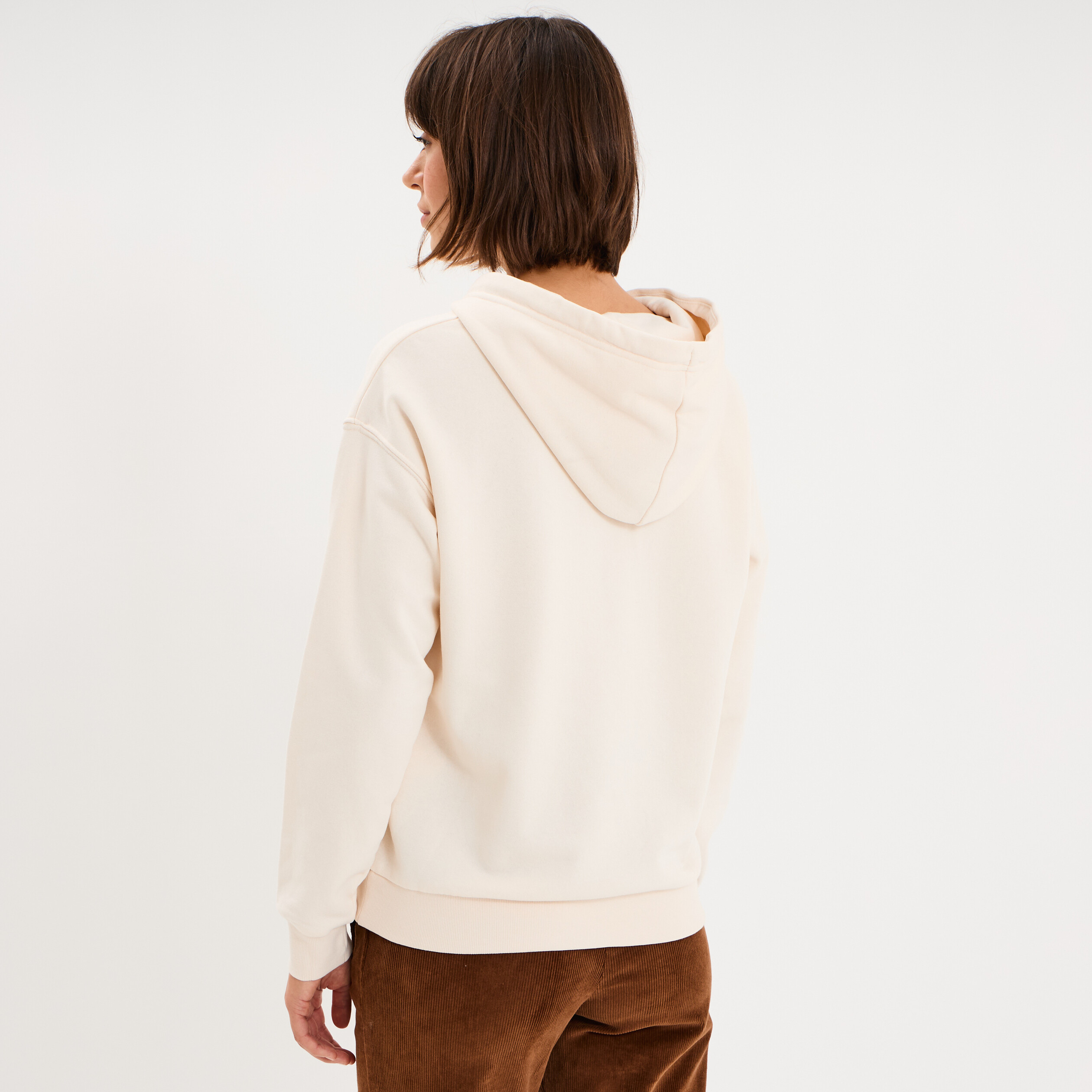 Sweat hoodie 1 poche &agrave; capuche beige femme