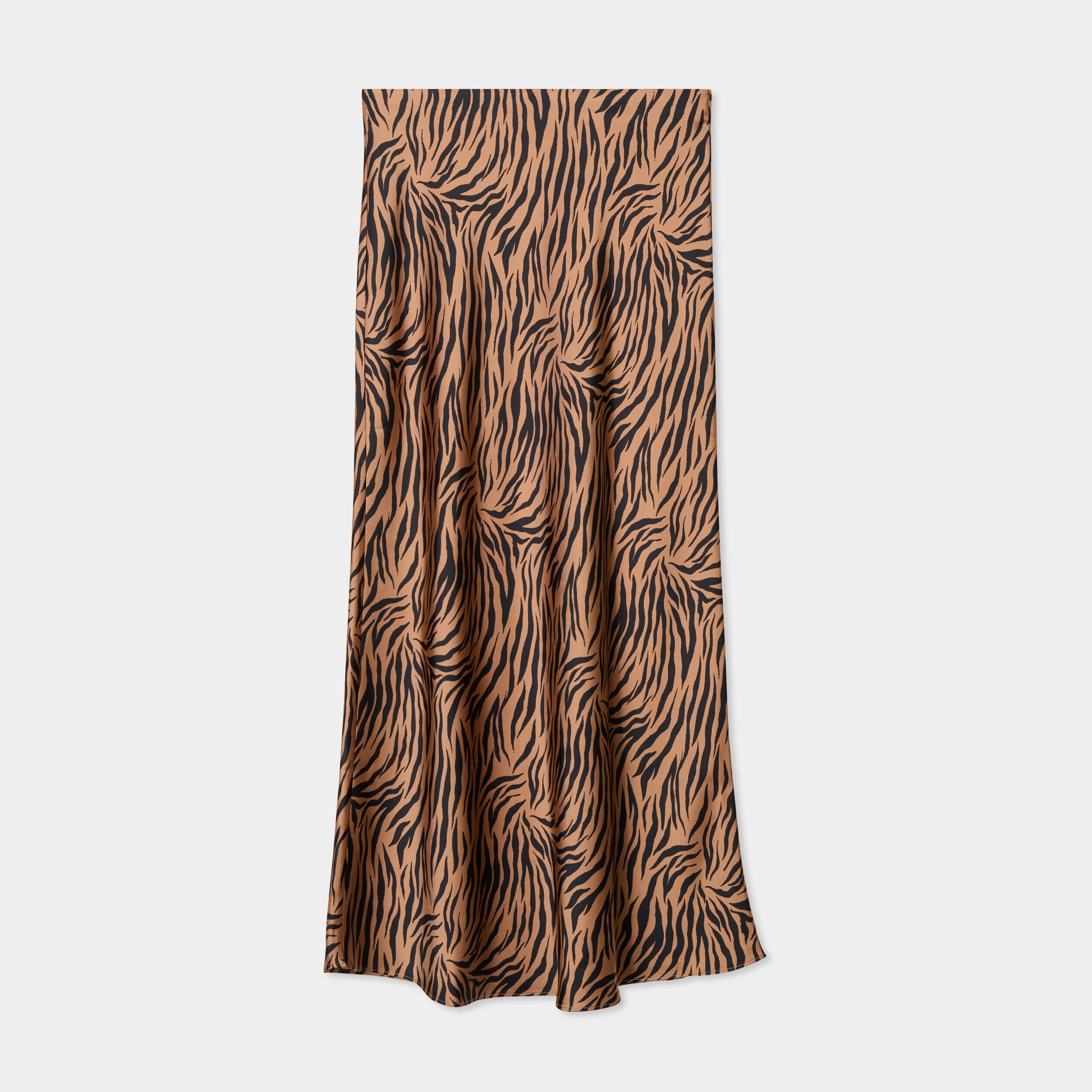 Jupe effet satin longue &eacute;vas&eacute;e camel femme