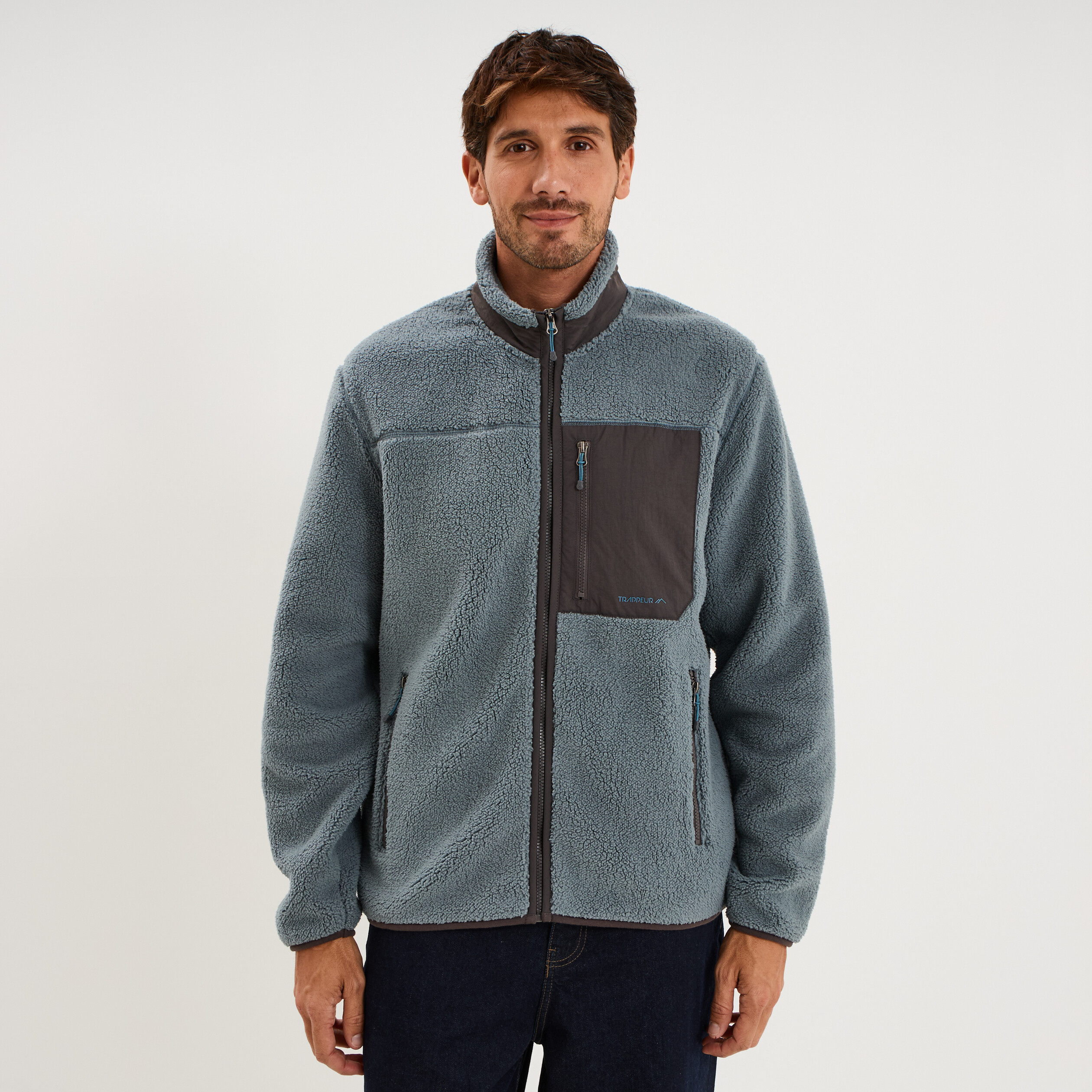 Veste effet sherpa zipp&eacute;e 3 poches bleu gris homme
