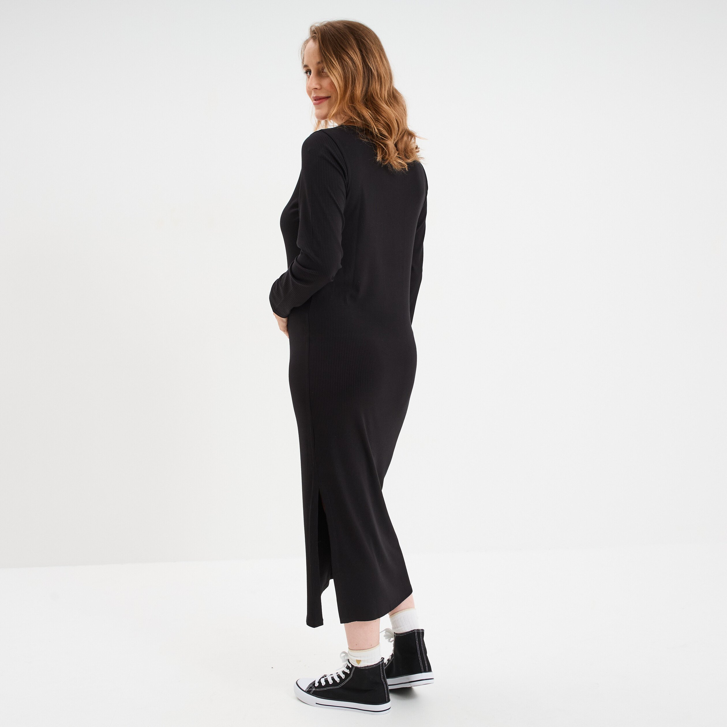 robe longue cotelee grossesse noir femmemater Robe longue côtelée grossesse noir femme maternité