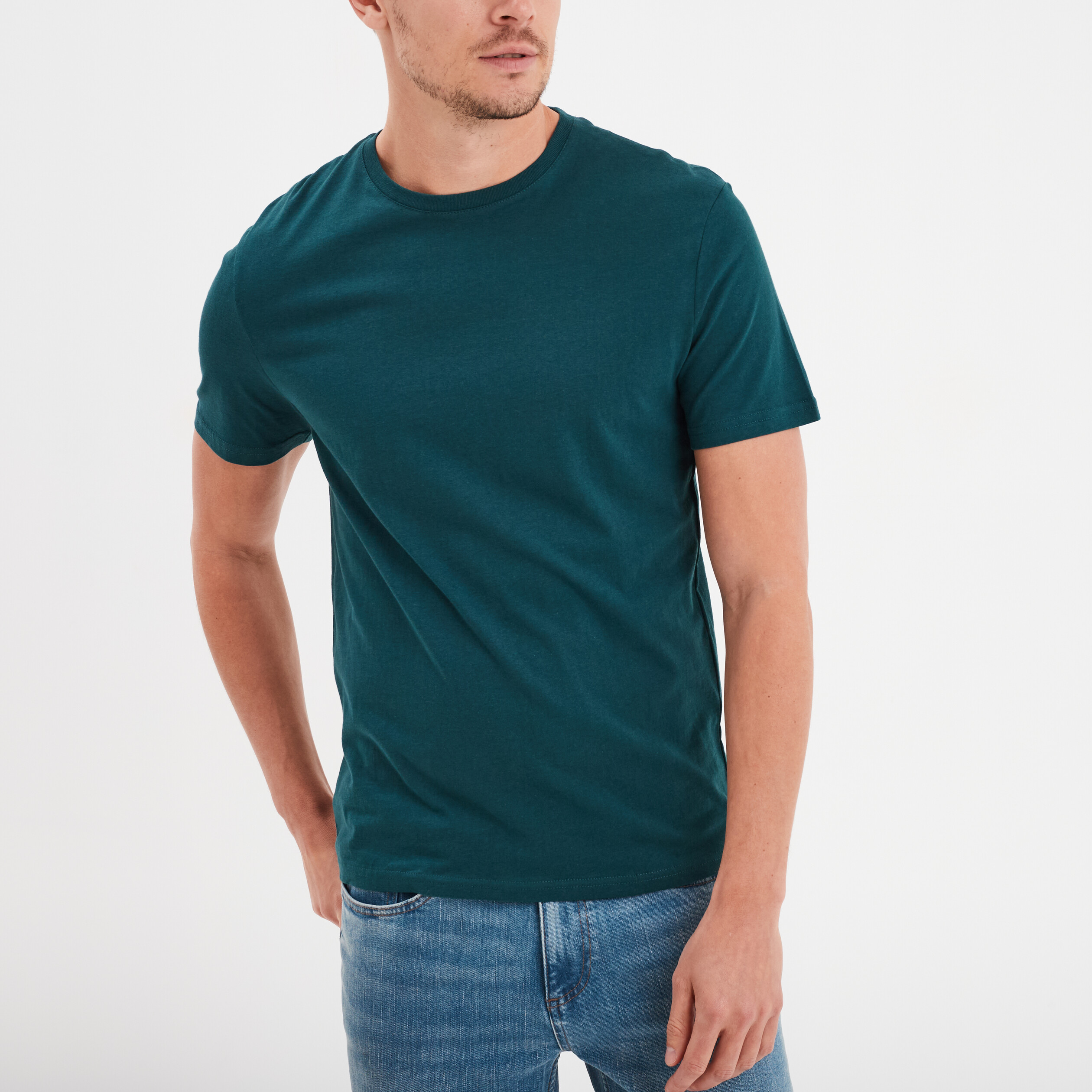 T-shirt droit en coton manches courtes bleu canard homme
