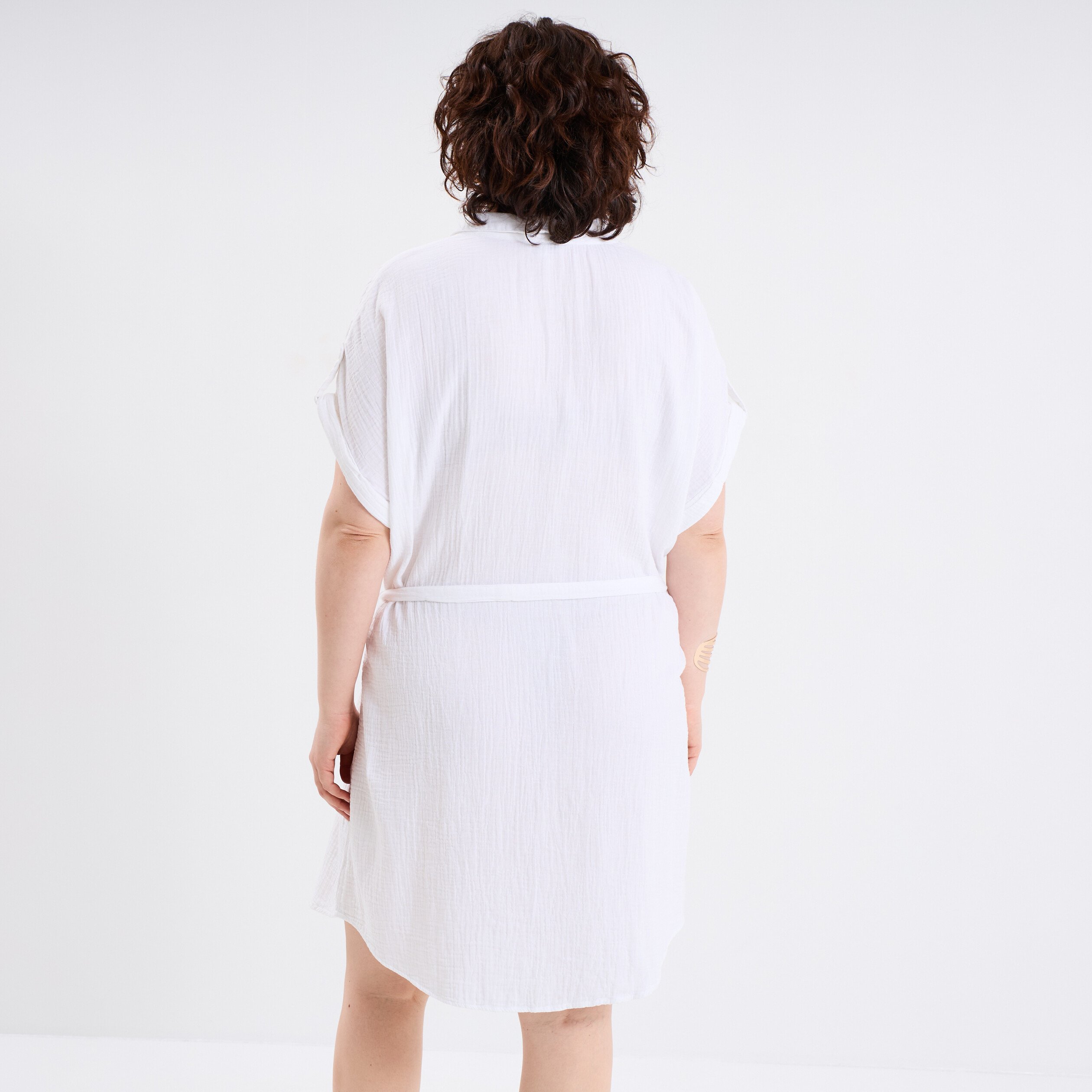 robe manches courtes en gaze de coton blanc femmegt Robe manches courtes en gaze de coton blanc femme grande taille