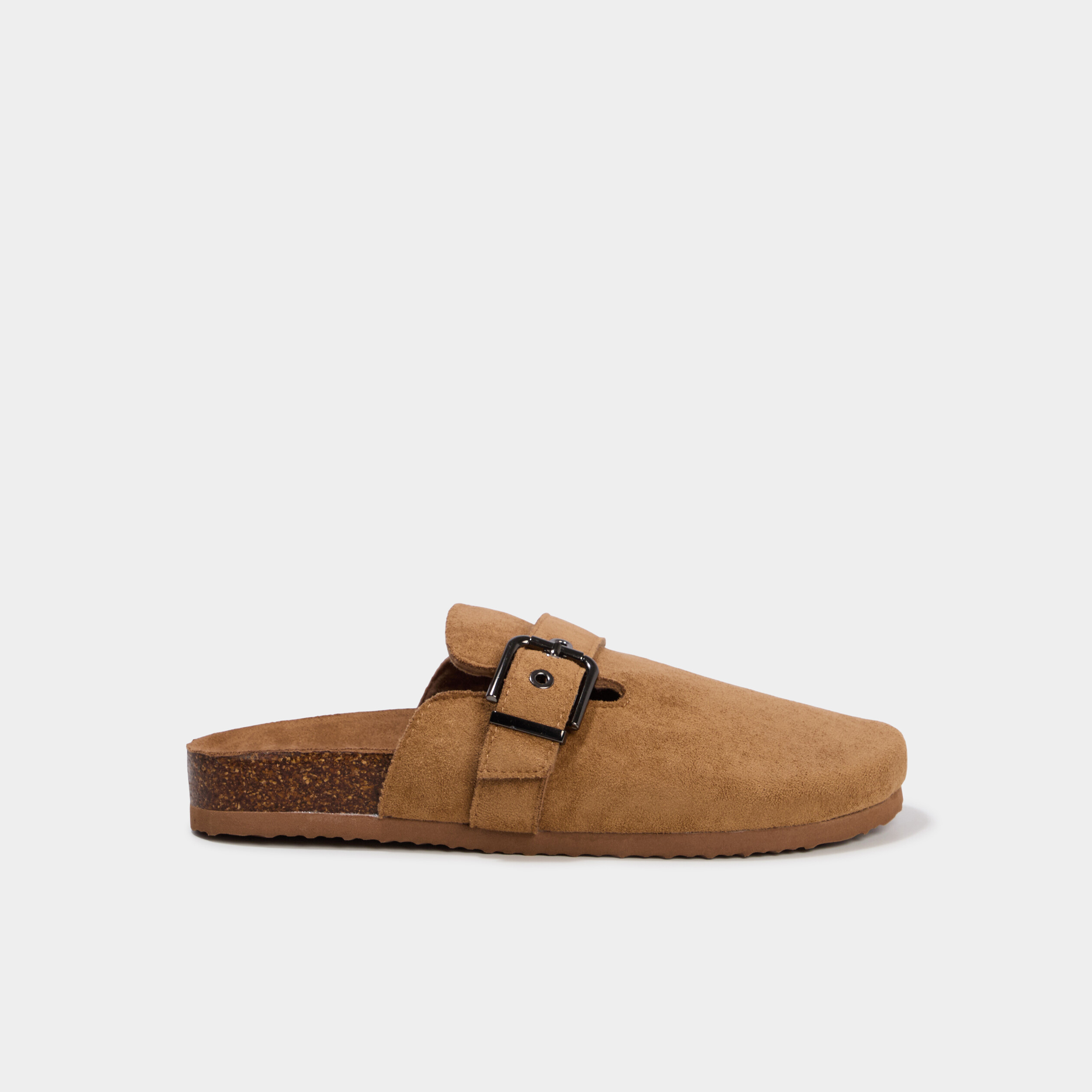 Mules su&eacute;dine avec boucles marron femme