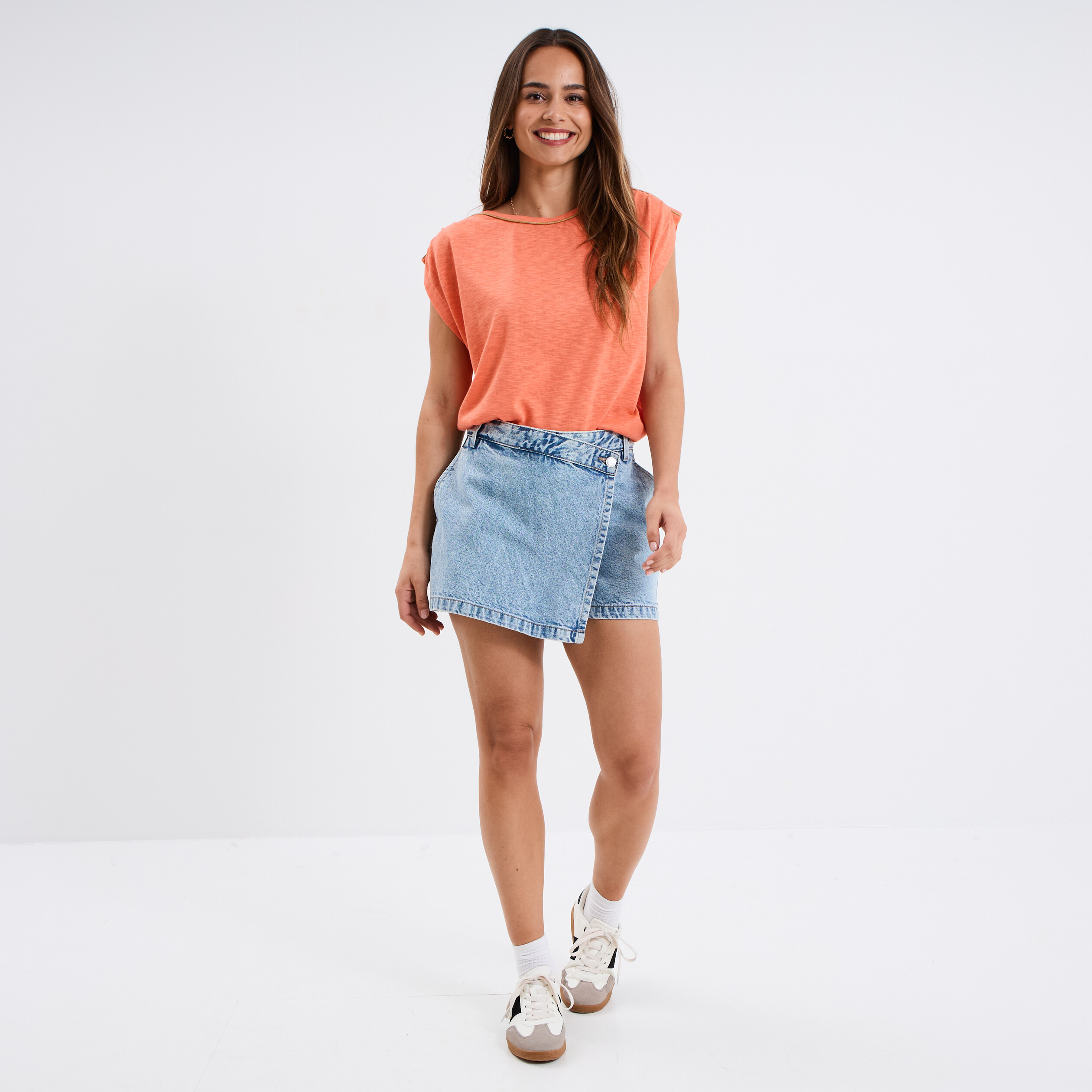 t shirt sans manches rose corail femme T-shirt sans manches rose corail femme