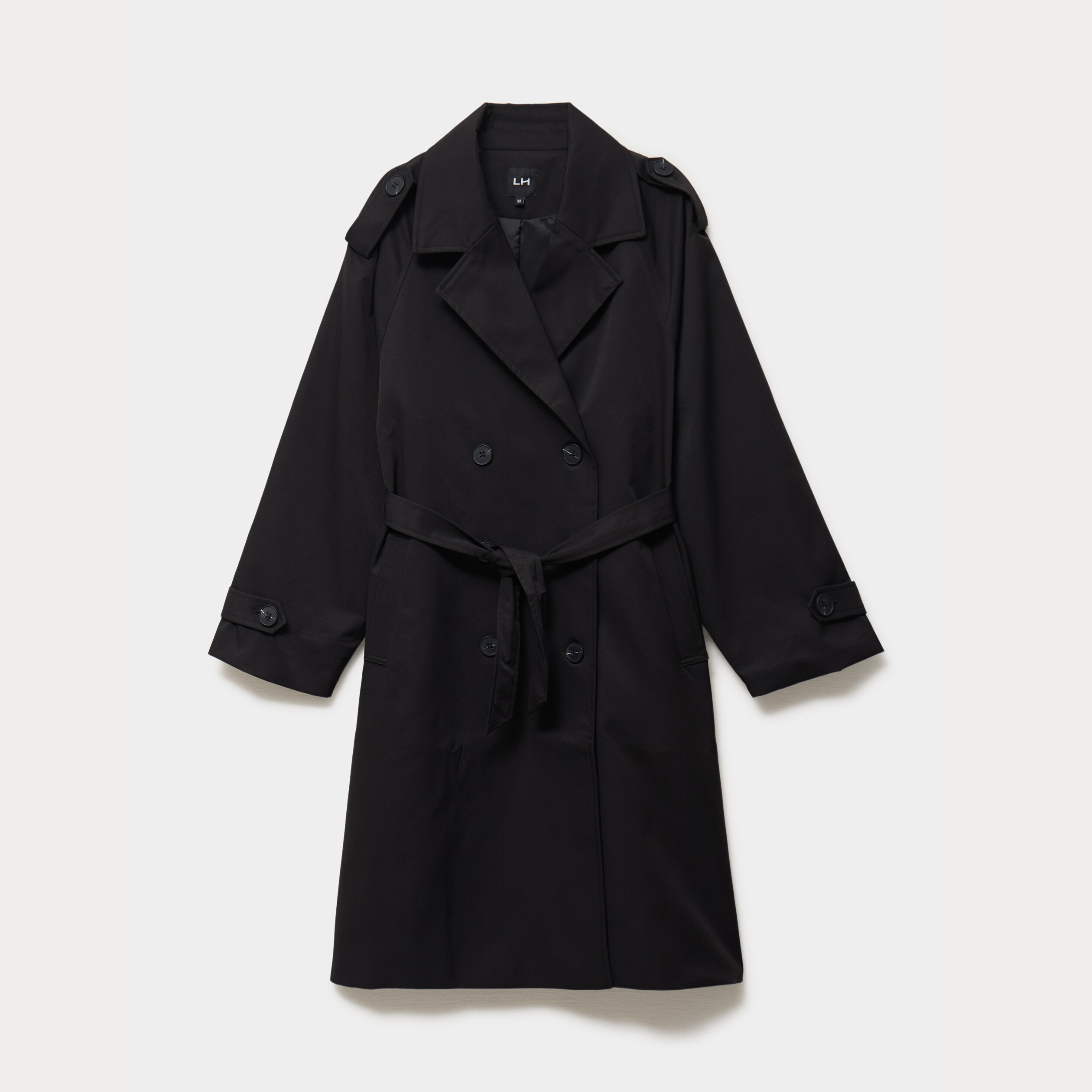 Trench long ceintur&eacute; noir femme
