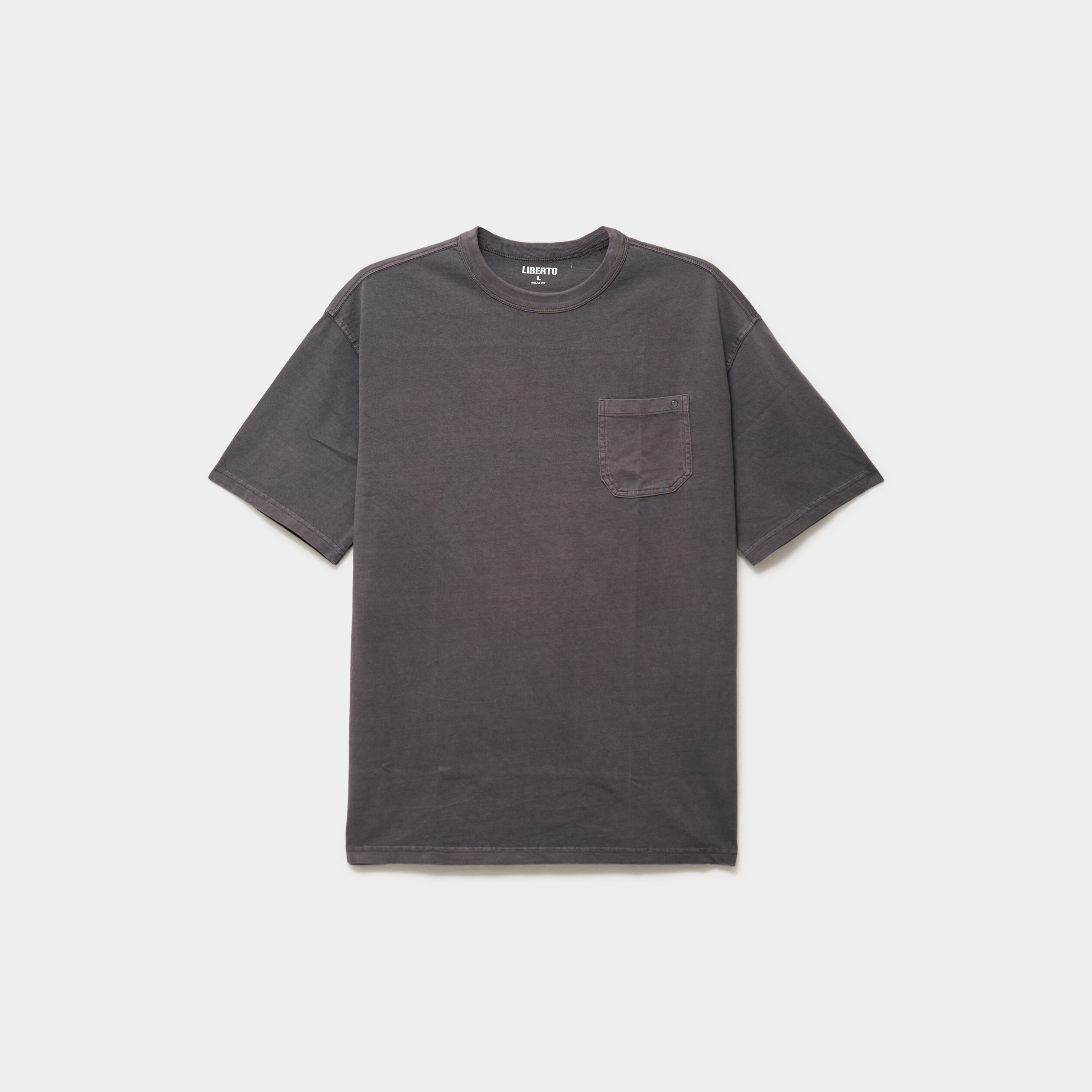 T-shirt droit col rond 1 poche coton gris fonc&eacute; homme