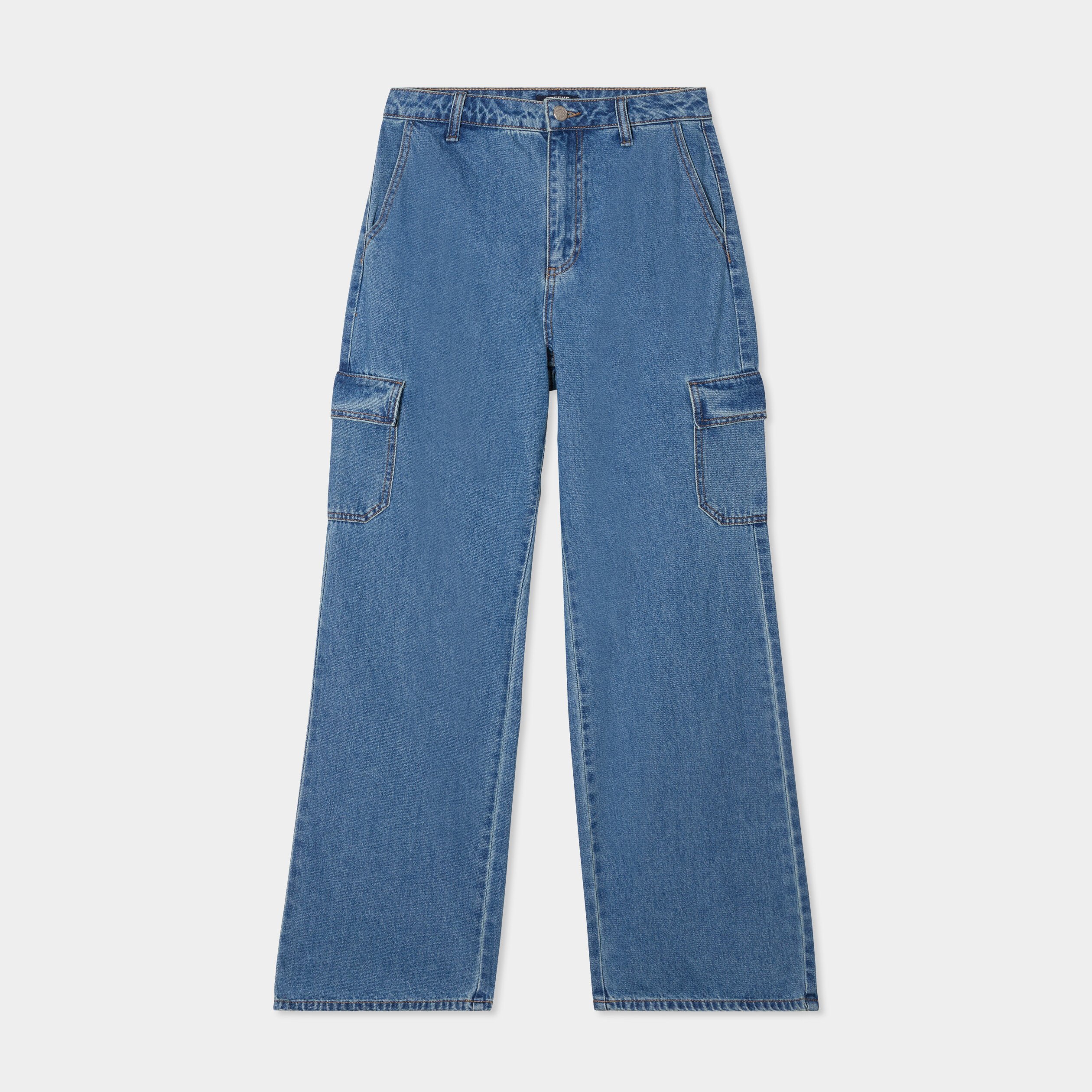 jeans cargo large taille standard creeks denim stone femme Jeans cargo large taille standard Creeks denim stone femme