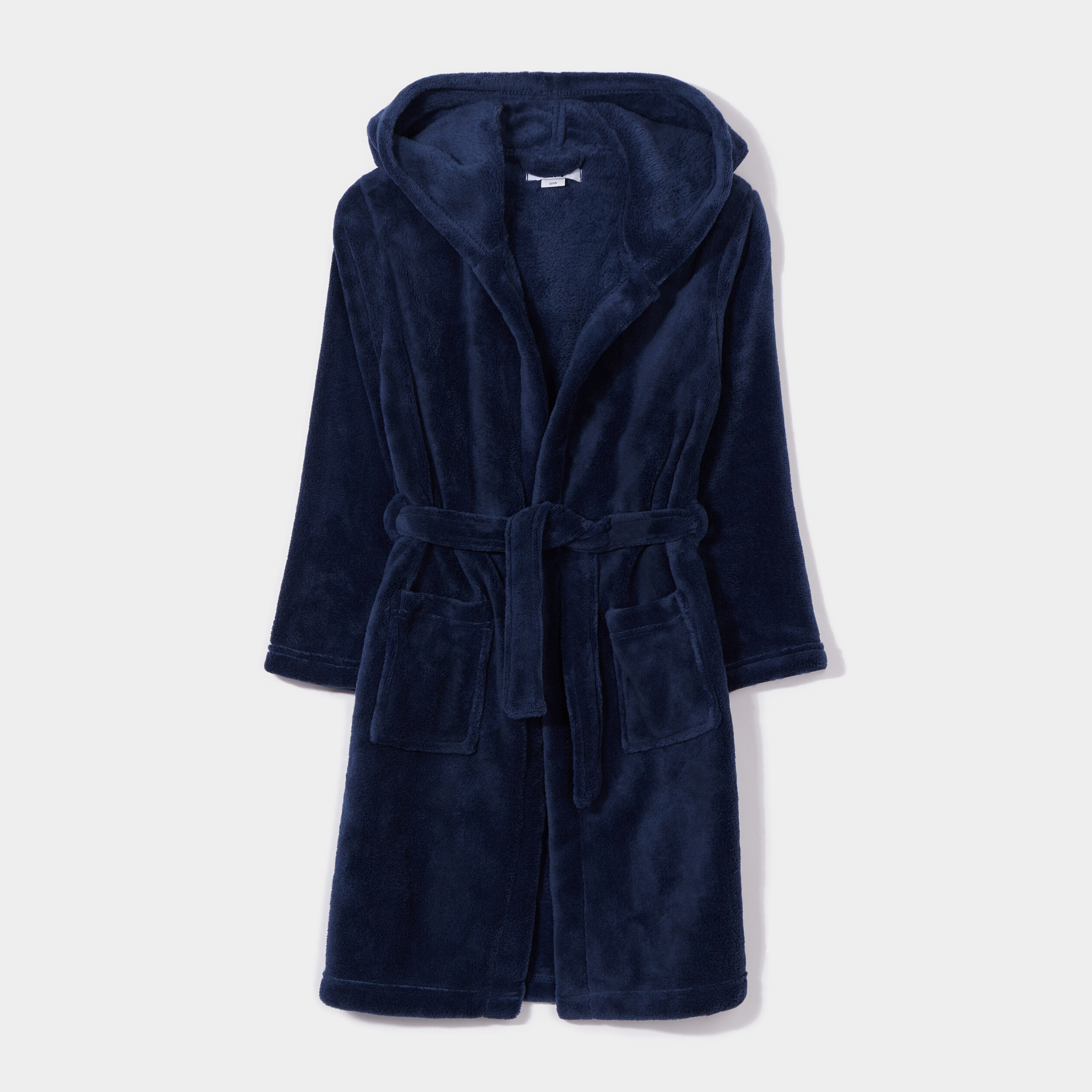 Peignoir ceinturé effet polaire capuche bleu marine garçon