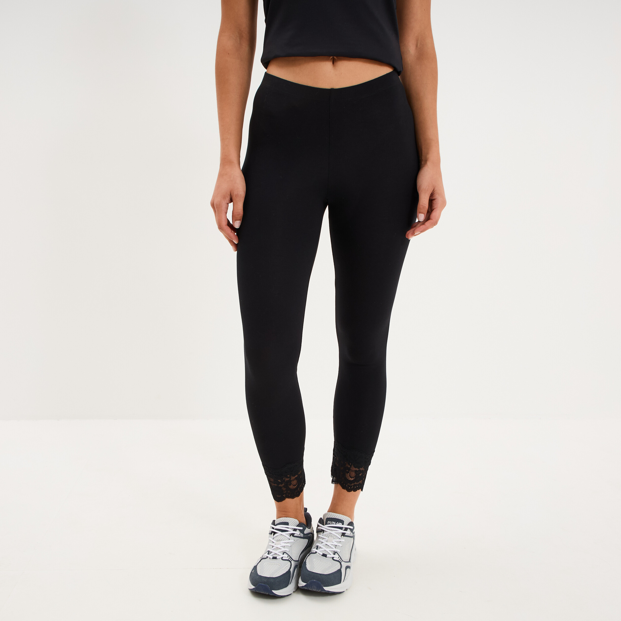 Legging 7/8&egrave;me avec dentelle noir femme