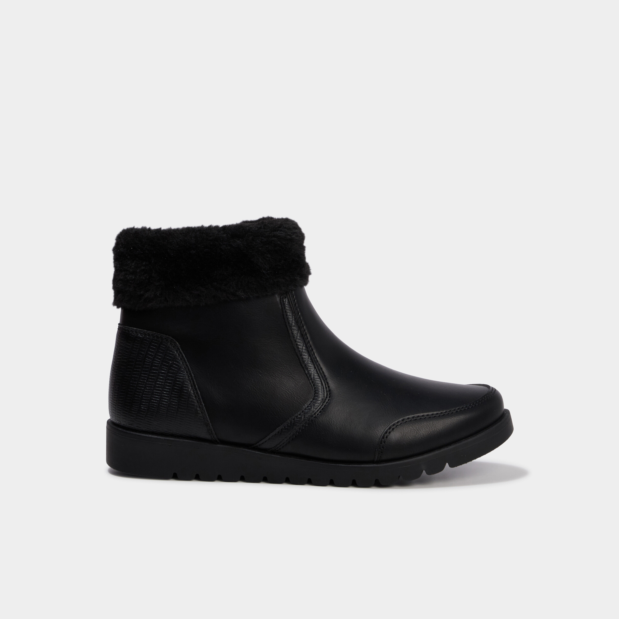 Boots zipp&eacute;es doublure fausse fourrure noir femme
