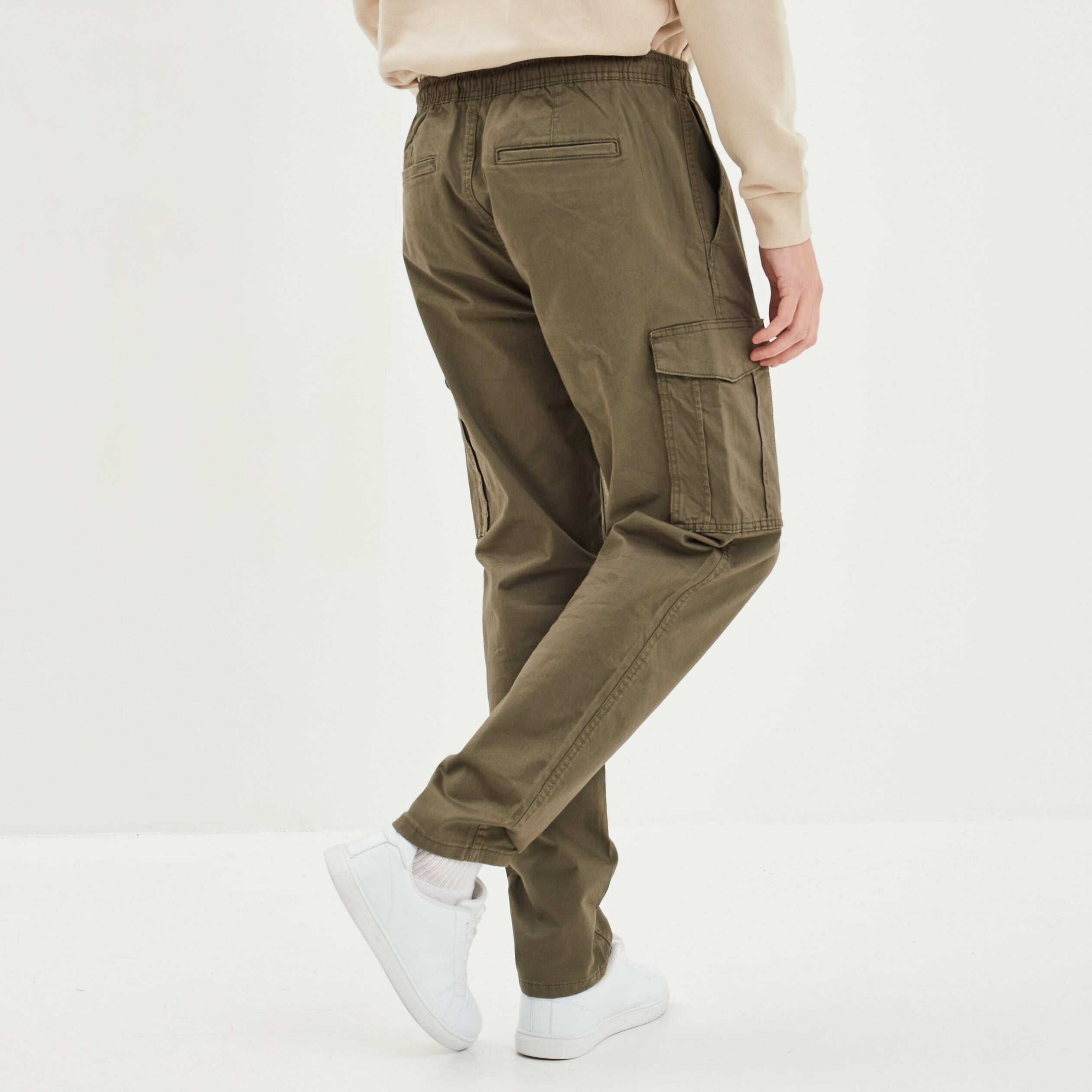 Pantalon cargo taille &eacute;lastiqu&eacute;e vert kaki homme