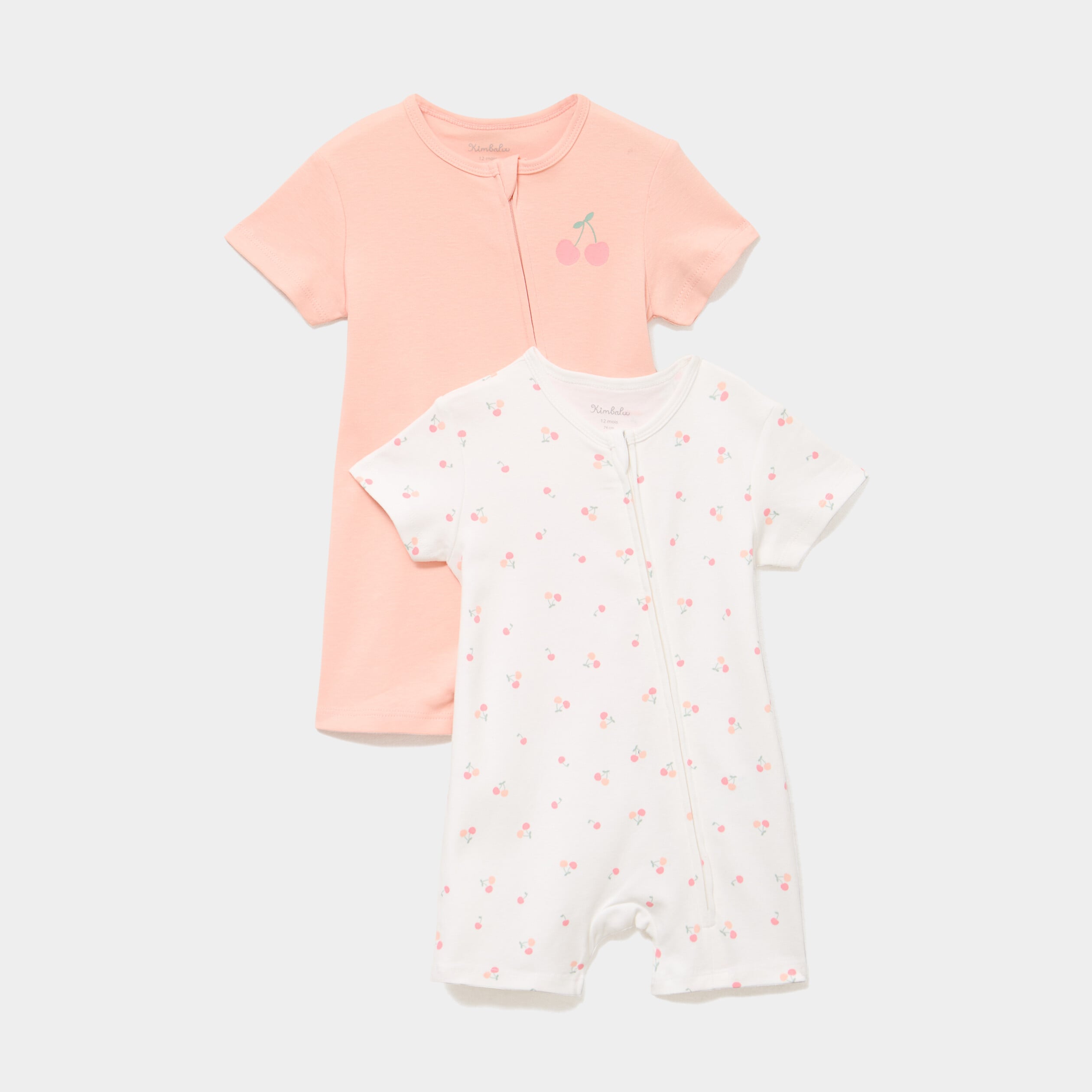 Lot 2 combishorts coton manches courtes ecru b&eacute;b&eacute;
