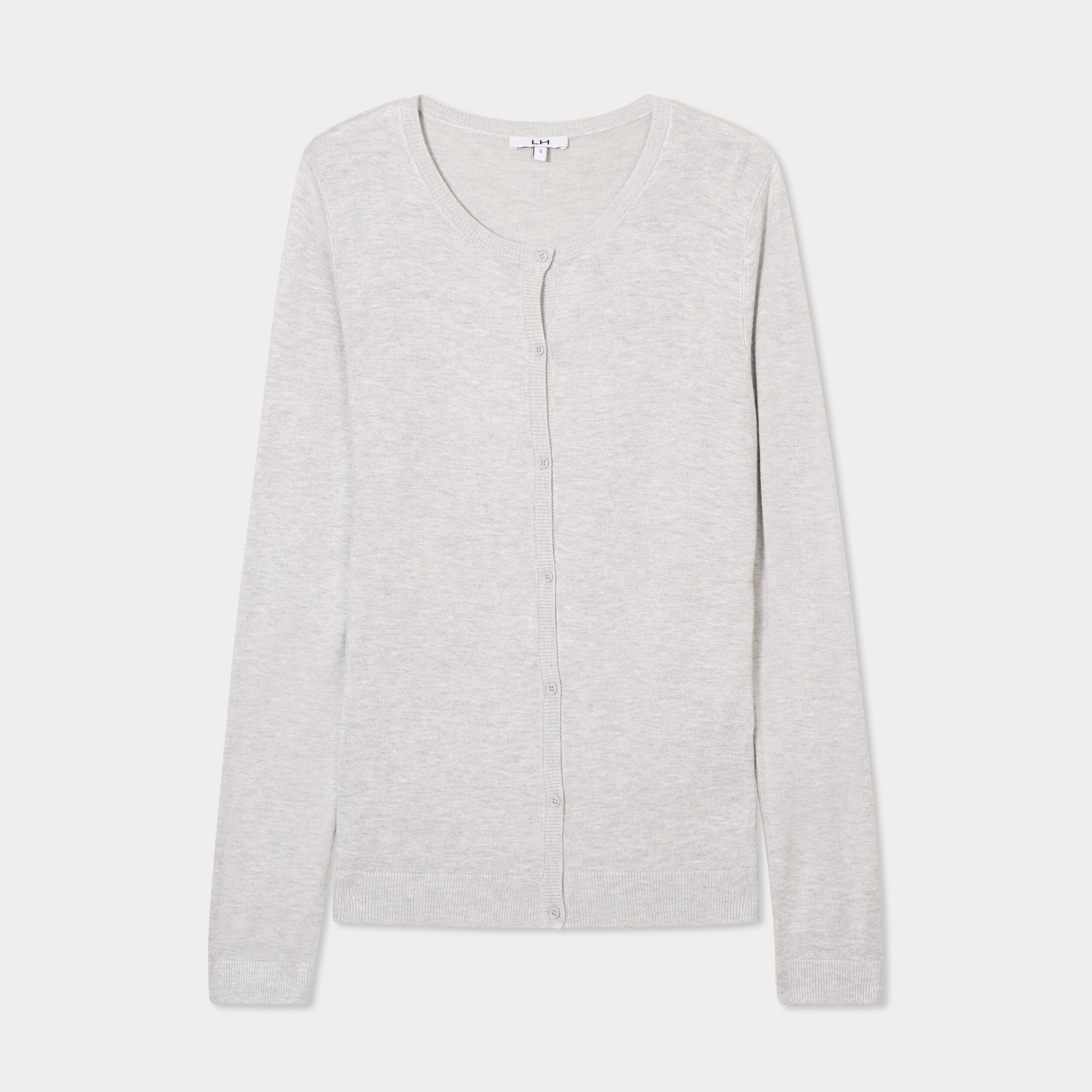 gilet col rond manches longues gris clair femme Gilet col rond manches longues gris clair femme