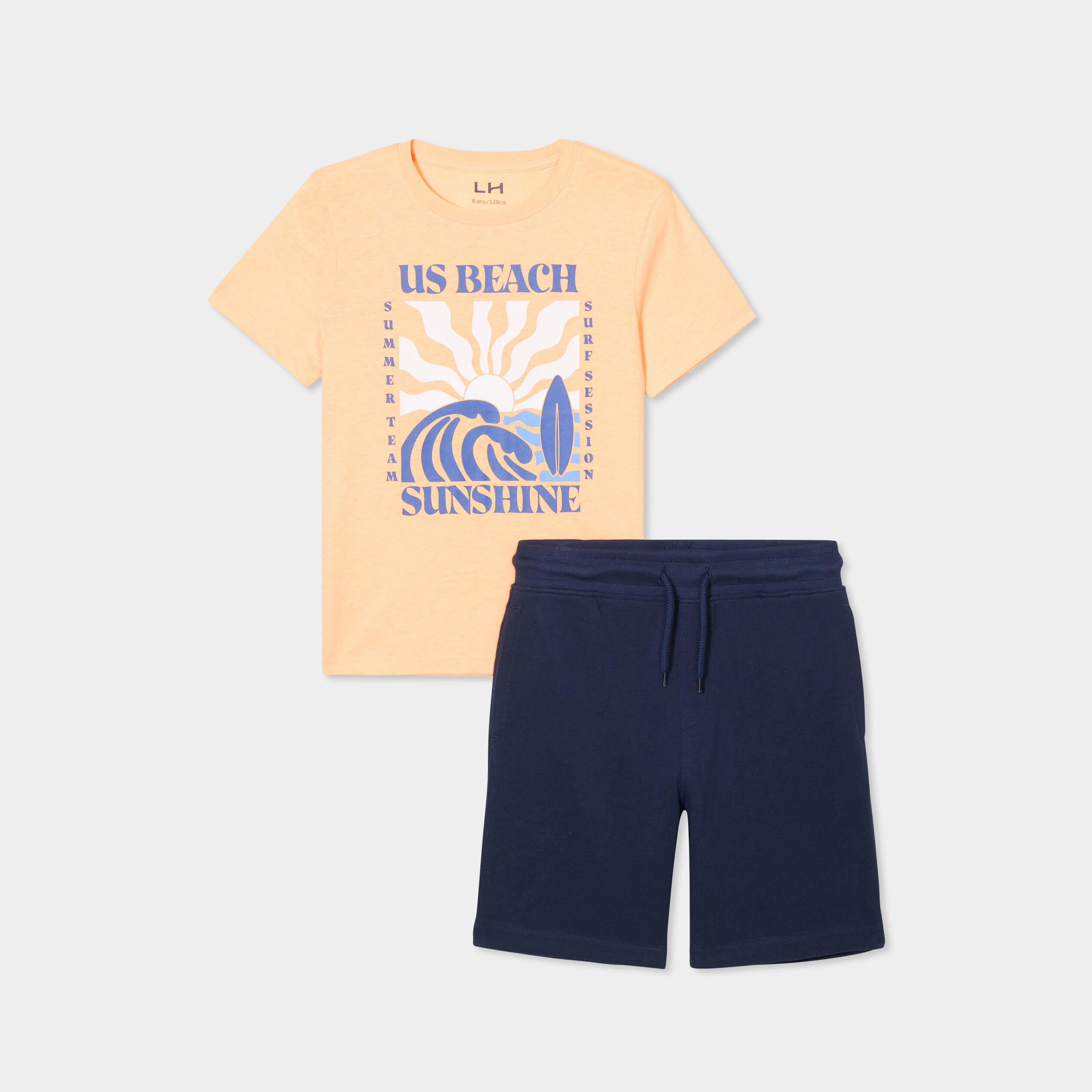ensemble short et t shirt coton orange fluo garcon Ensemble short et t-shirt coton orange fluo garçon