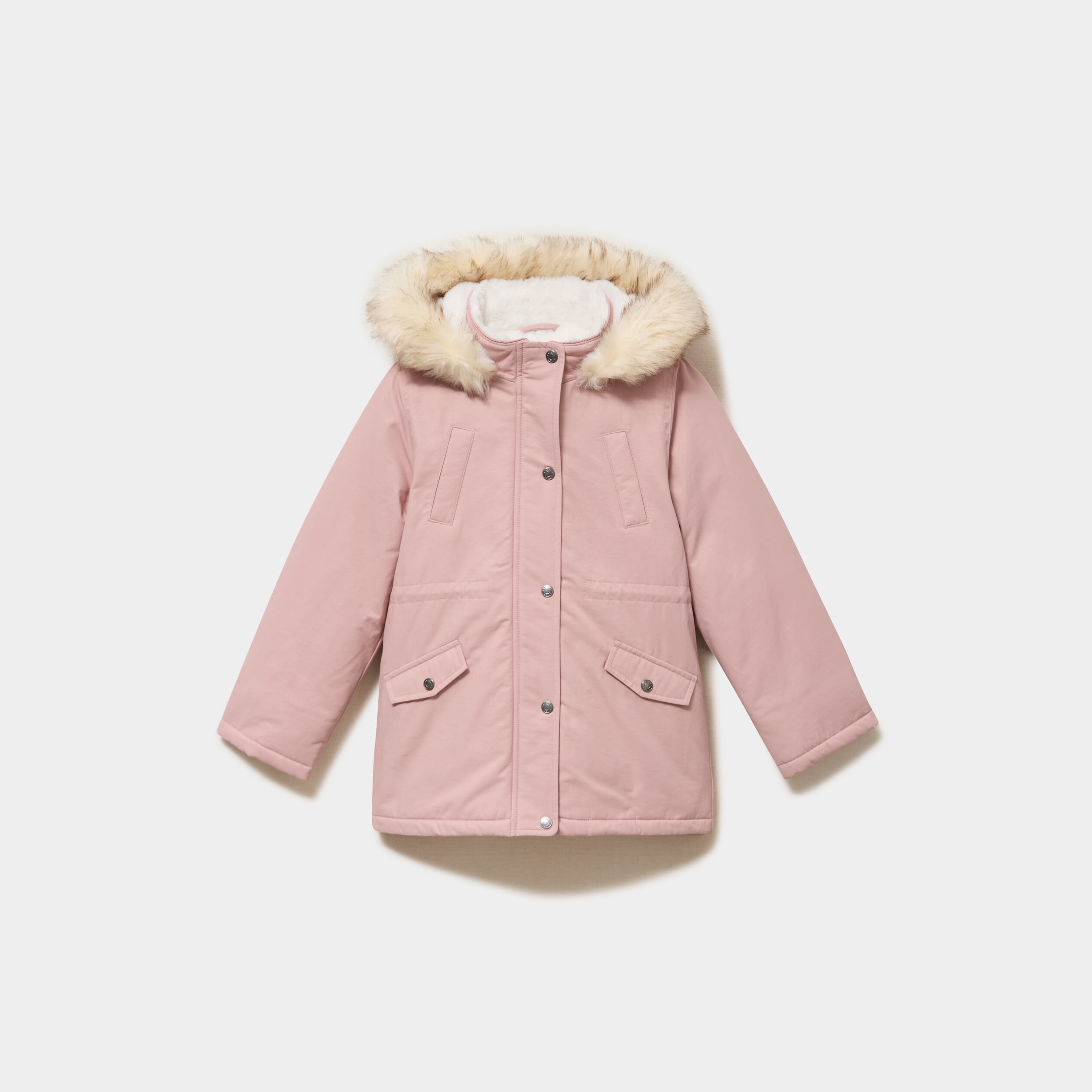 Parka &agrave; capuche fausse fourrure rose poudr&eacute;e fille
