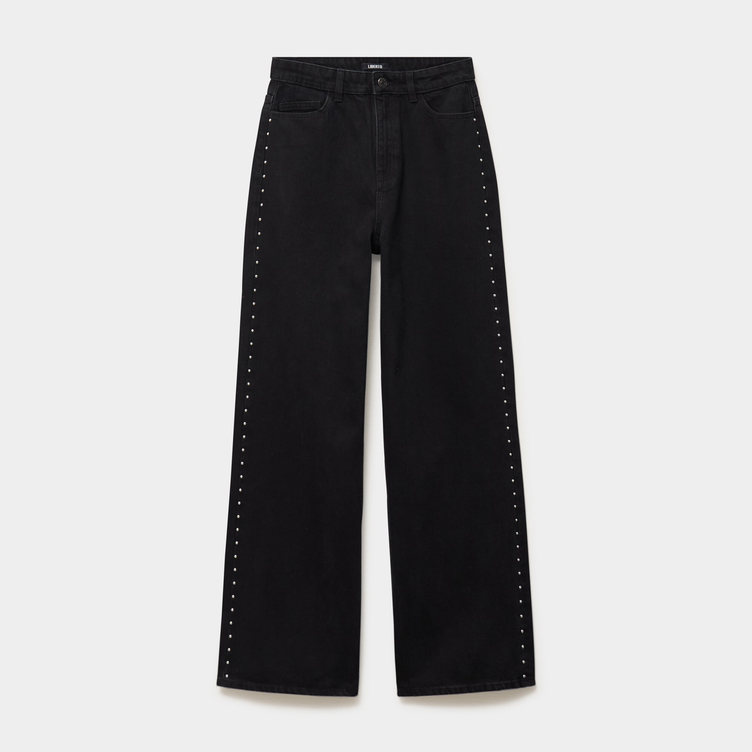 Jean large &agrave; clous coton denim noir femme