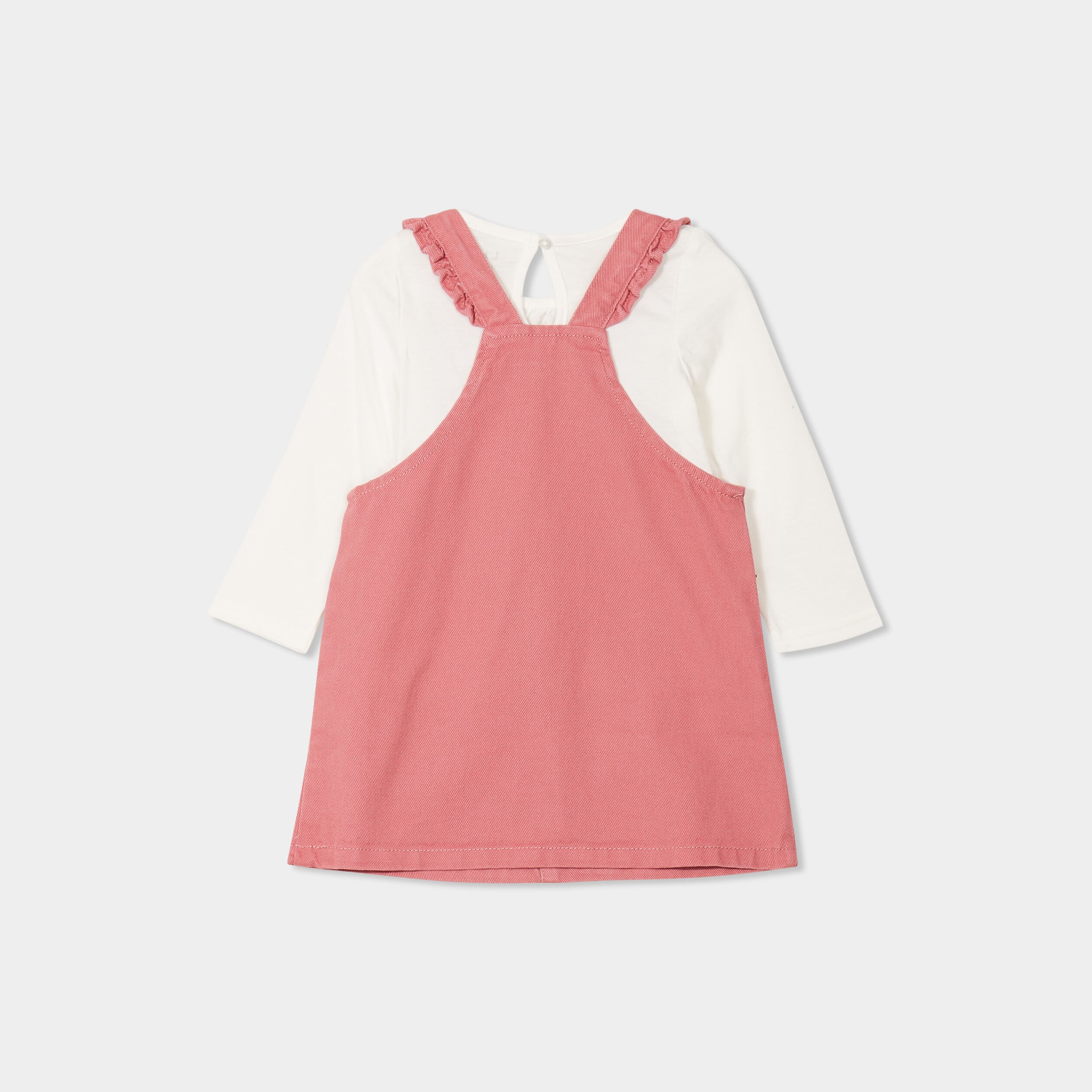 Ensemble 3 pi&egrave;ces avec robe salopette vieux rose b&eacute;b&eacute; fille