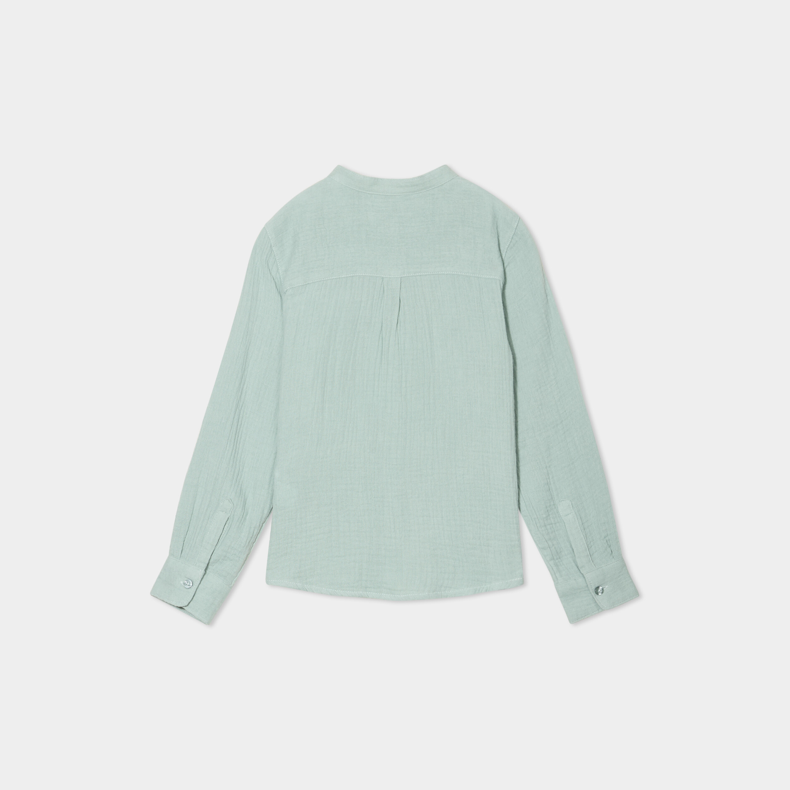 Chemise gaze coton manches retroussables vert kaki gar&ccedil;on